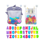 Baby Bath Toy Organizer - Shark +36 Bath Letters & Numbers +Extra Bath Toy Storage Net & 10 Strong Hooks, Great Bath Net for Kids, Cute Bathtub Toy Organizer and Bath/Shower Caddy Solution