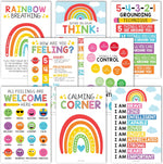 8 Calming Corner Posters for Classroom Must Haves for Teachers - 11X17" Calm down Corner Supplies, Feelings Chart for Kids Ages 4-8, Toddler Emotions Chart, Rainbow Classroom Decor