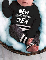 Newborn Baby Boy Clothes New to the Crew Letter Print Romper+ Pants+Hat 3PCS Outfit
