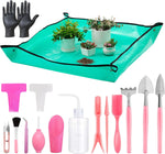 25Pcs Mini Garden Hand Transplanting Succulent Tools Set, 39.4" Thickened Repotting Mat & Plant Tag, Miniature Planting Indoor Fairy Care, Potting, Cactus, Houseplant Bonsai Tool Kit (Pink)