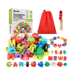 Wooden Lacing Toy Alphabet Number Threading Beads for Boys Girls Age 3 4 5 6 Montessori Educational Learning Birthday Gift
