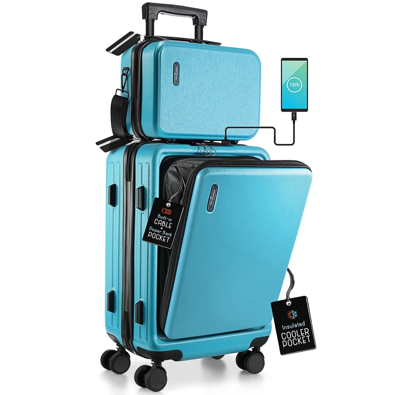 22" Hardside Carry on Luggage 22X14X9 Airline Approved and Expandable Luggage, Front Pocket Luggage Set Spinner Suitcase Set, Teal