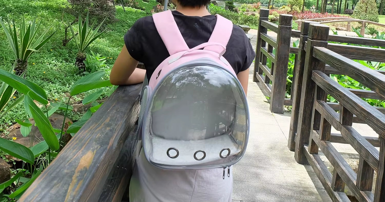 Small Animal Backpack Portable Travel Backpack Space Cabin Bubble Window Backpack (Pink)