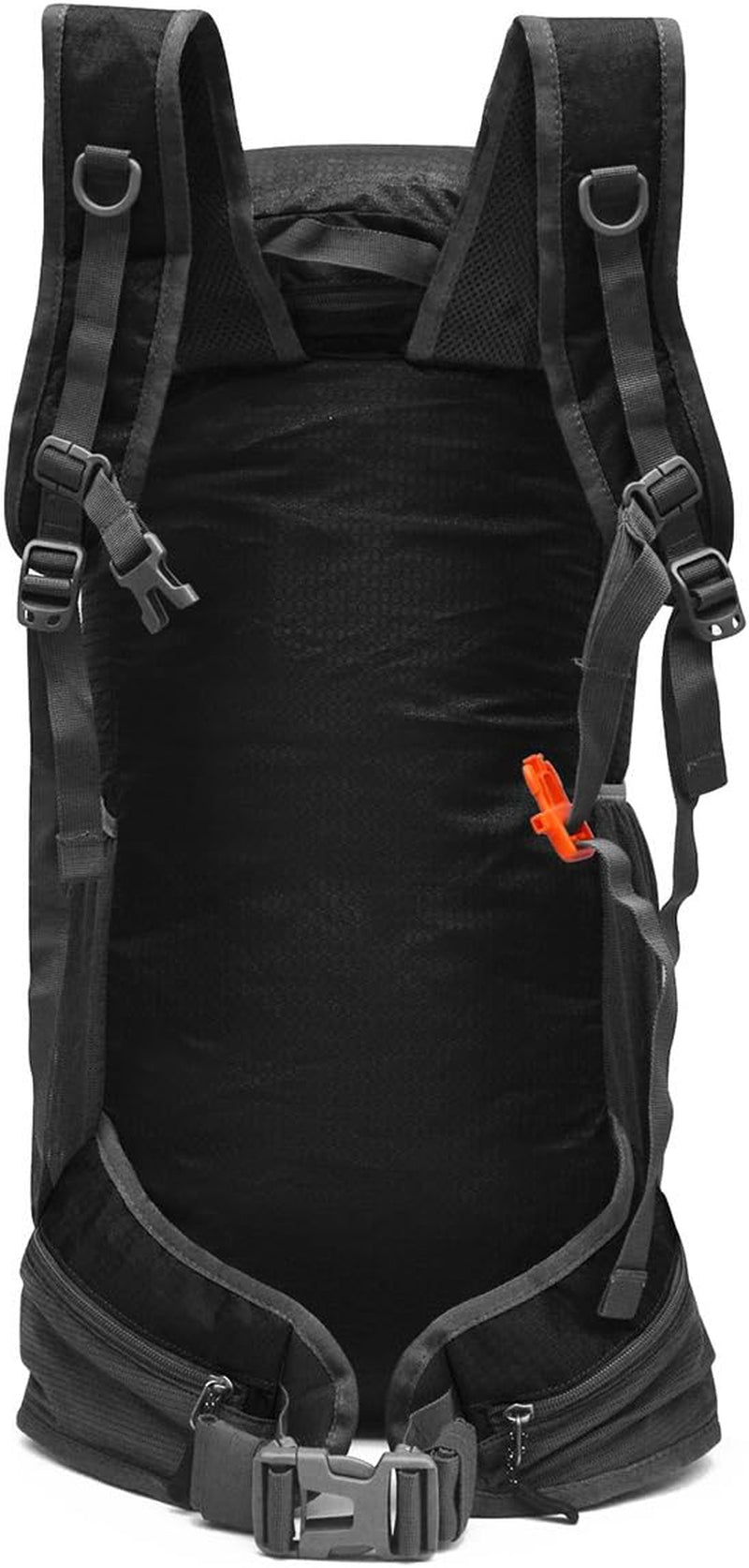Unisex Black Hiking Daypack, 40L Water Resistant Lightweight Foldable Backpack with Hip Belt