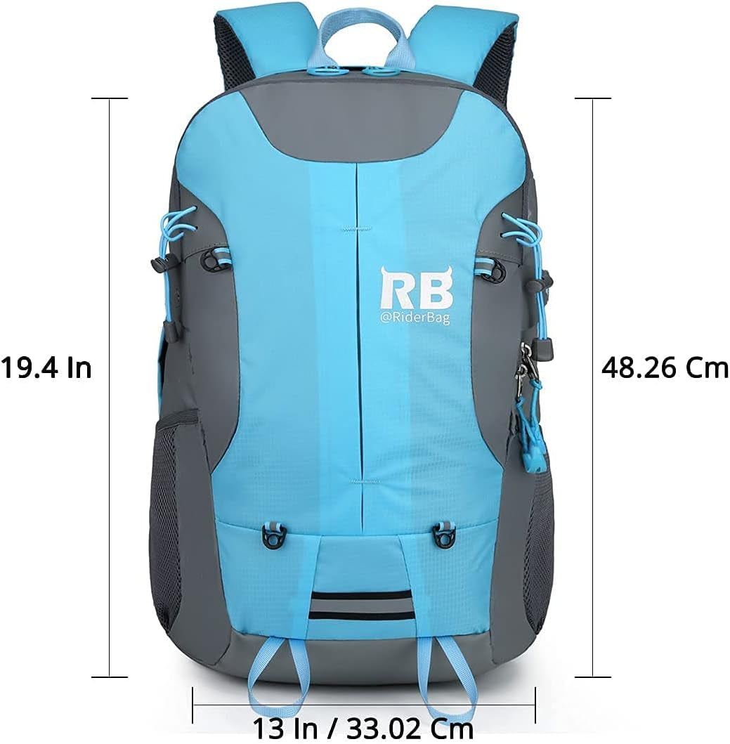 Reflective Motorcycle Backpack – Hi Viz EDC Commuter Bag for Riders, Night Travel, and Daily Use with Helmet Holder, Laptop Compartment, Ventilated Back, Urban Gear (Light Blue Backpack)