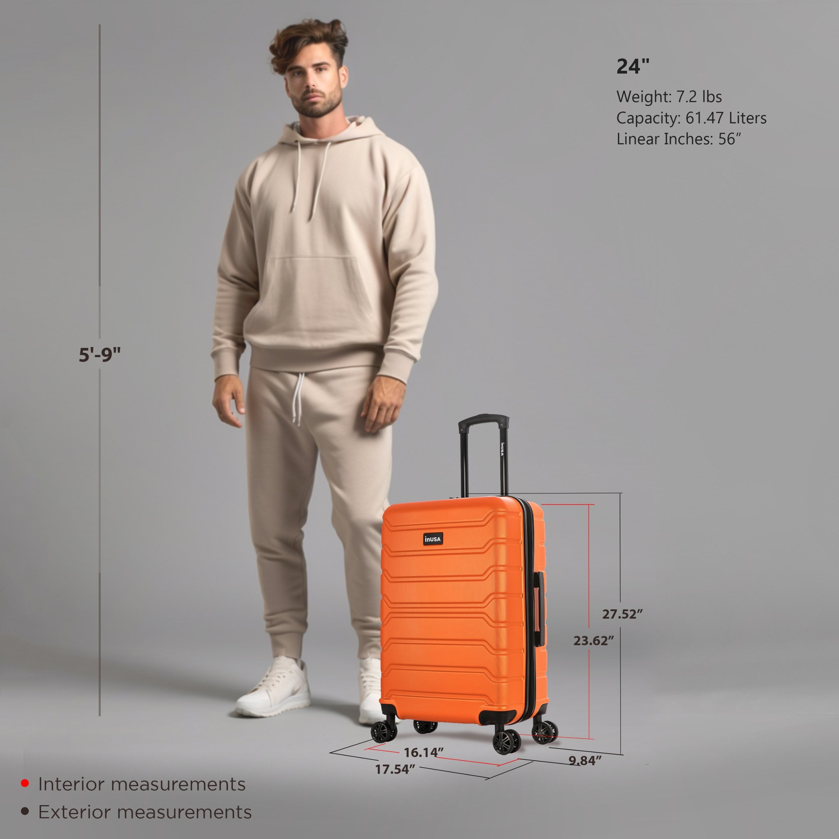 Trend 24" Hardside Lightweight Luggage with Spinner Wheels, Handle, and Trolley, Orange