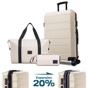 3 Piece Luggage Set Expandable ABS+PC Hardshell Carry on Suitcase with Spinner Wheels & TSA Lock for Men and Women, Rolling Carry-On Suit Case for Plane, Travel, Business, Beige(20In/Db/Tb)