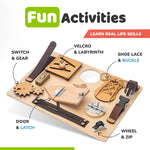 Montessori Busy Board for Toddlers, Premium Wooden Toddler Busy Board for 1 2 3 Year Old with 10 Educational Activities for Fine Motor Skills, Sensory Activity Toy for Travel, Gift for Boys & Girls