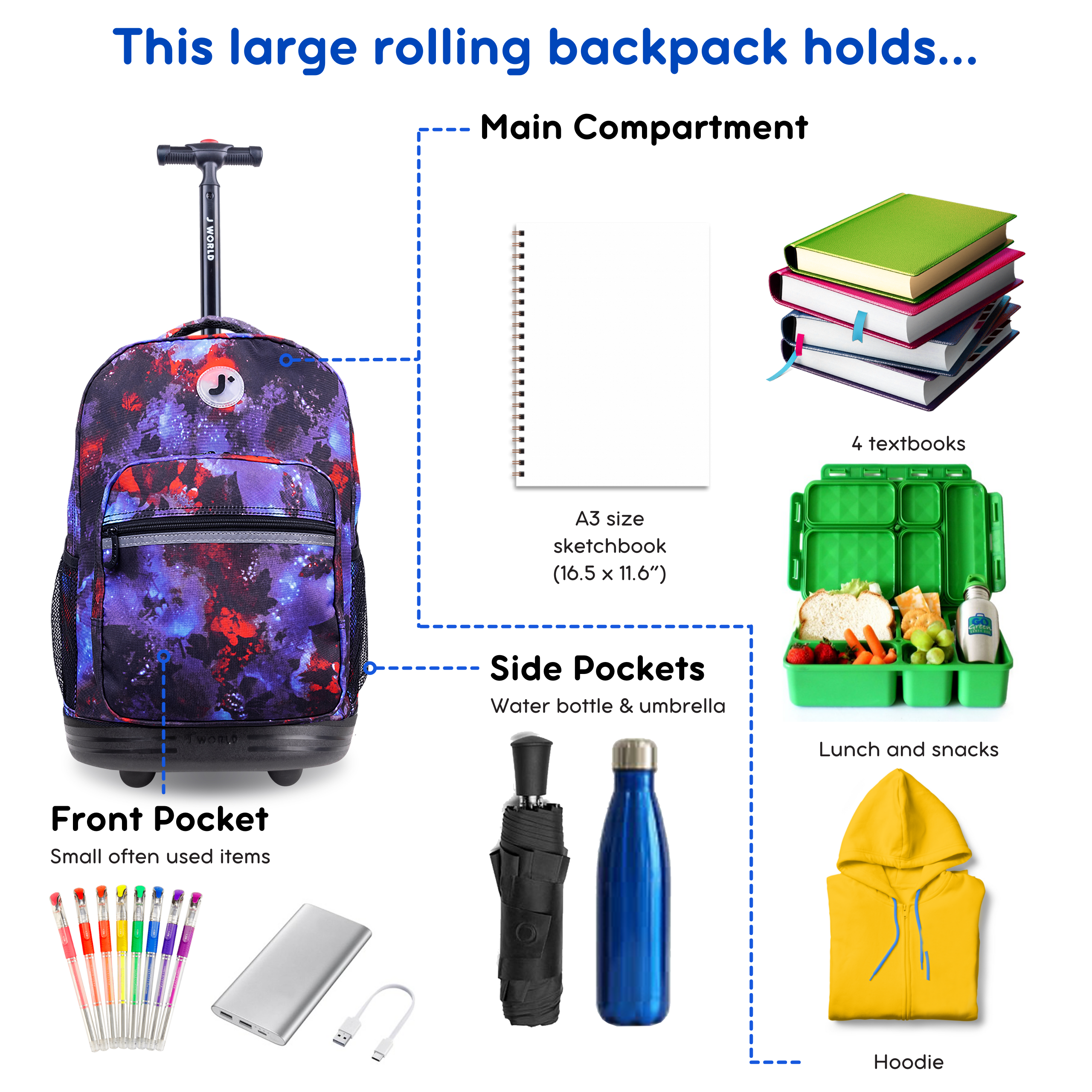 Boys and Girls Sunrise 18" Rolling Backpack for School and Travel, Galaxy