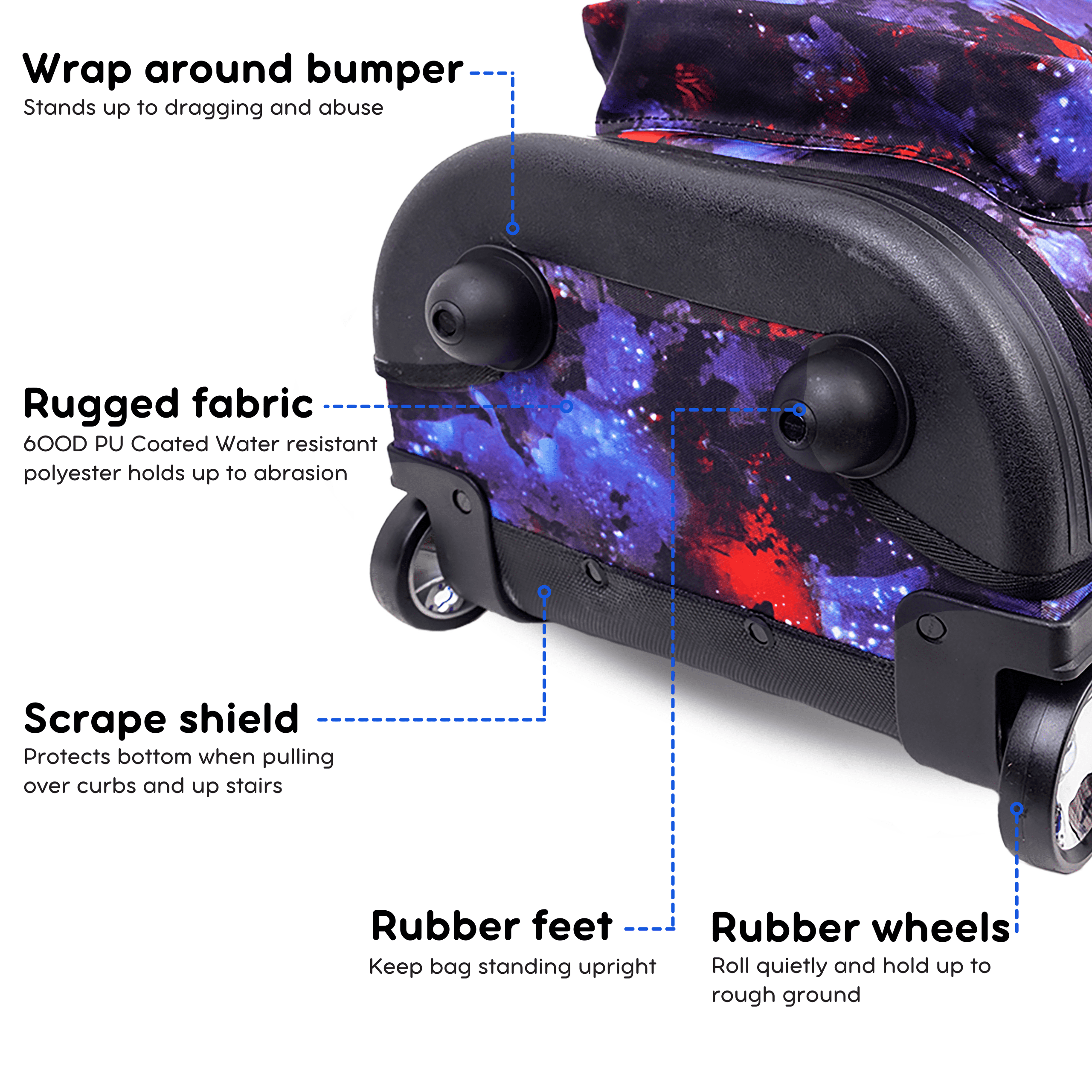 Boys and Girls Sunrise 18" Rolling Backpack for School and Travel, Galaxy