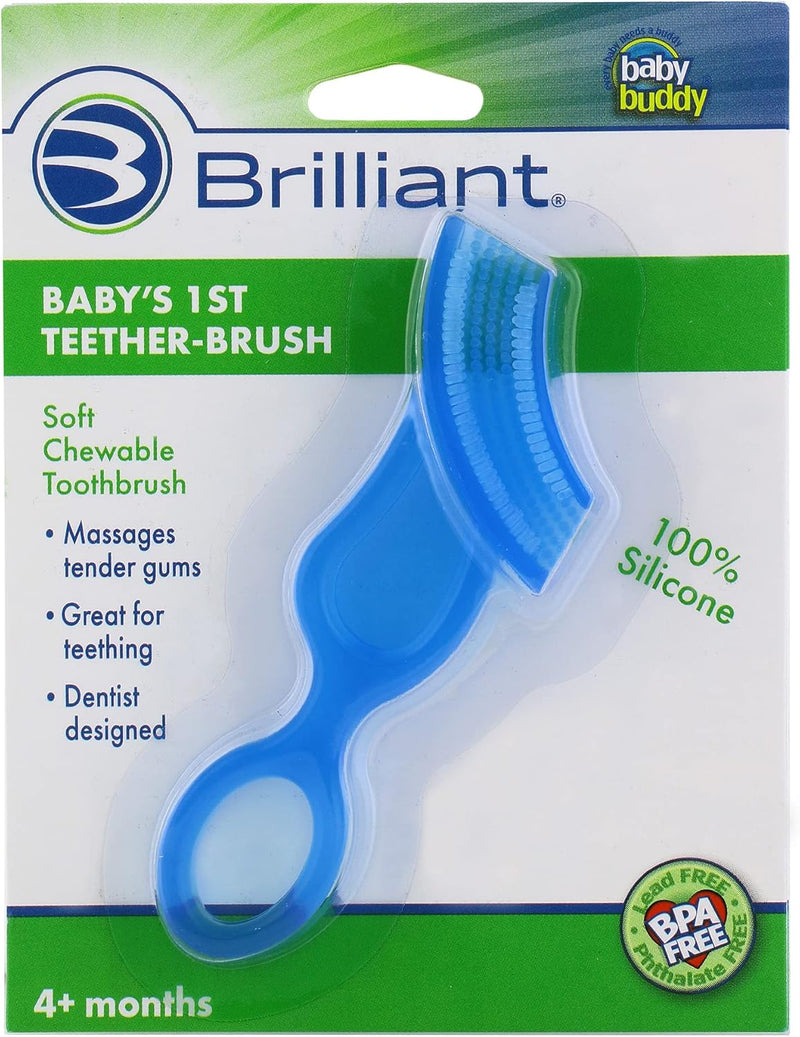 Oral Care Baby’S First Toothbrush, Smooth Silicone Bristles Gently Clean Tender Teeth and Gums, for Ages 4+ Months, Blue, 1 Pack
