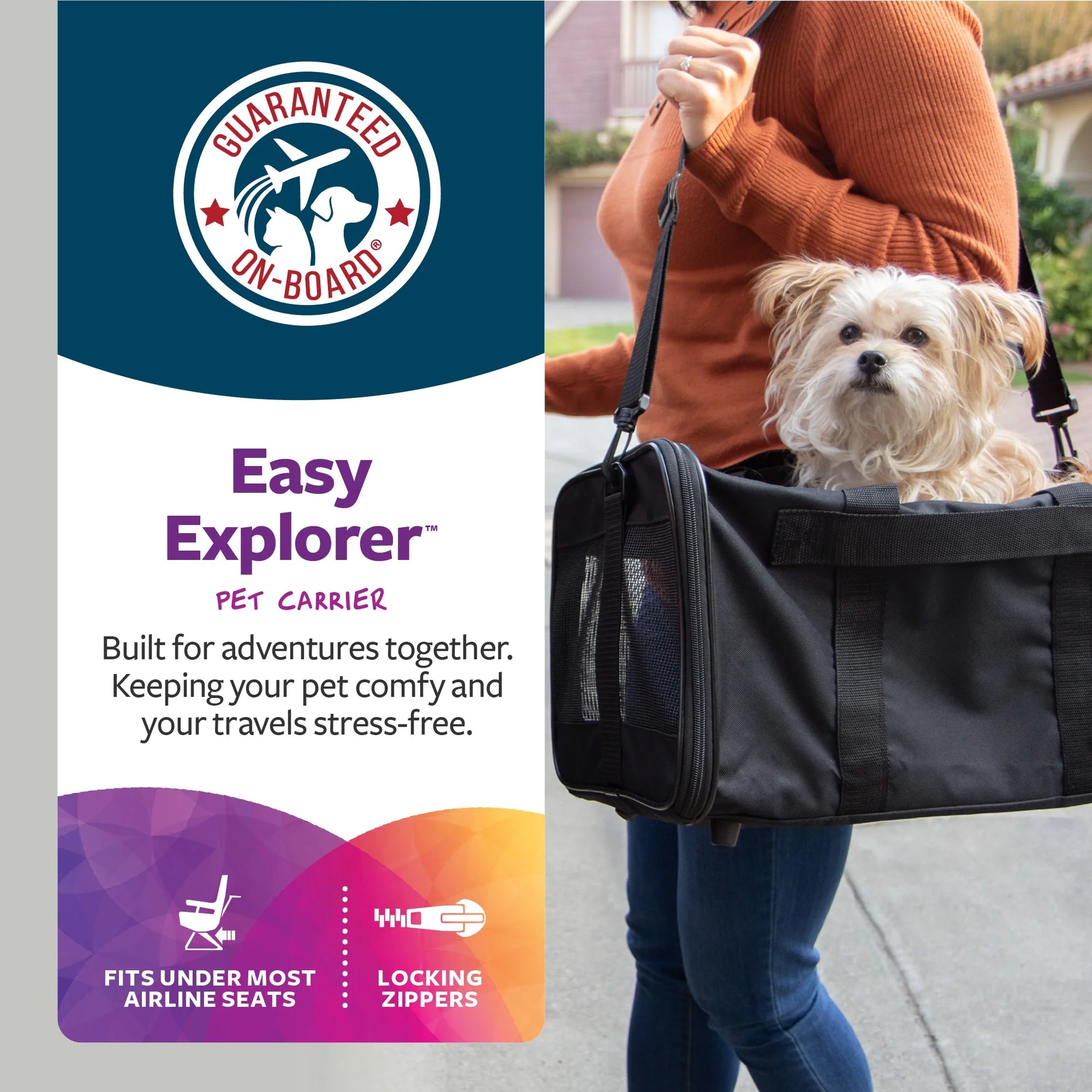Easy Explorer Medium Guaranteed On-Board Travel Pet Carrier, Black, 16 Lb Limit