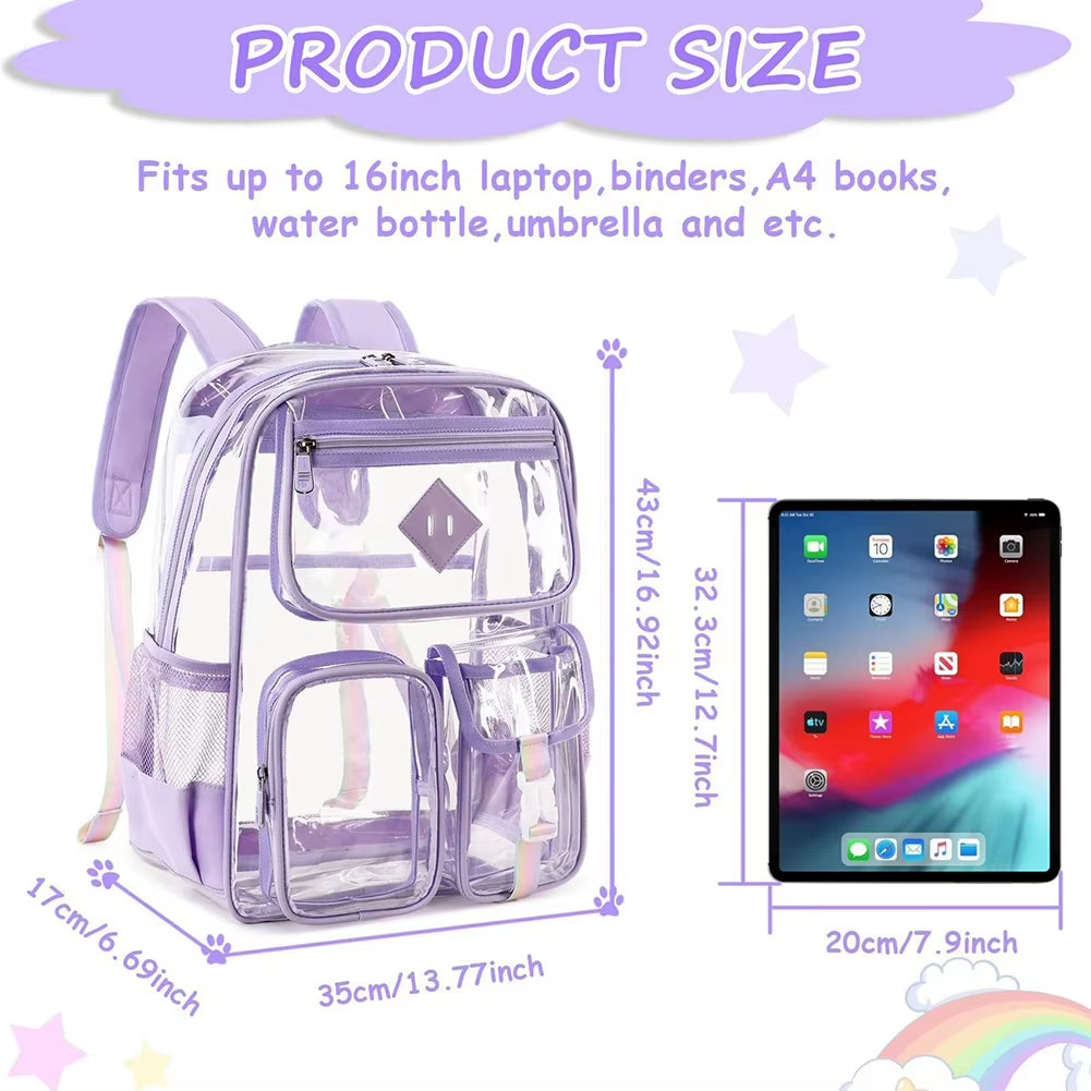 PVC Clear Outdoor Backpack Multi Pocket Transparent Sports Backpack Waterproof Casual Laptop Backpack Hiking Camping Backpack