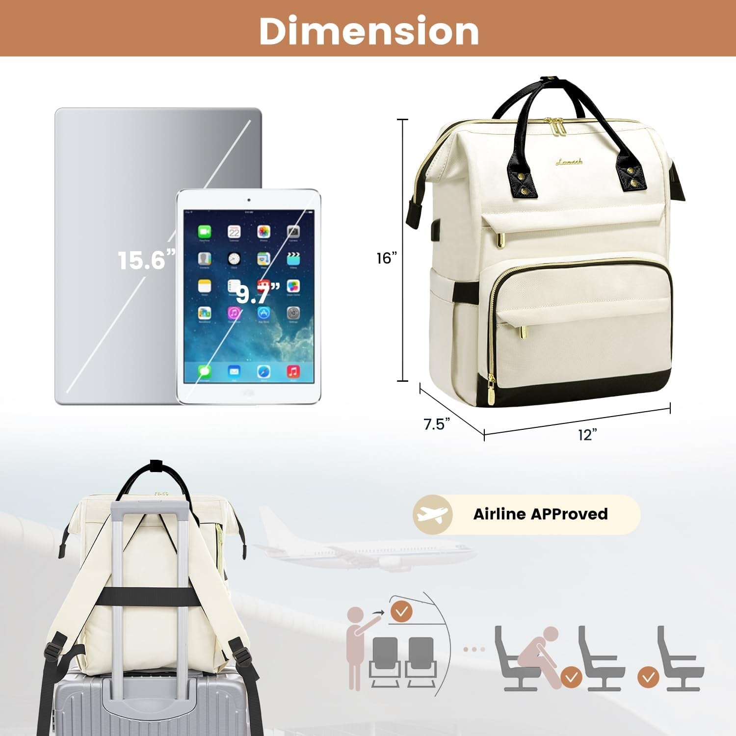 Travel Laptop Backpack for Women Fashion Computer Backpack Purse for Work Business Teacher Nurse Bag 15.6-Inch Casual Daypack Airline Approved with USB Port