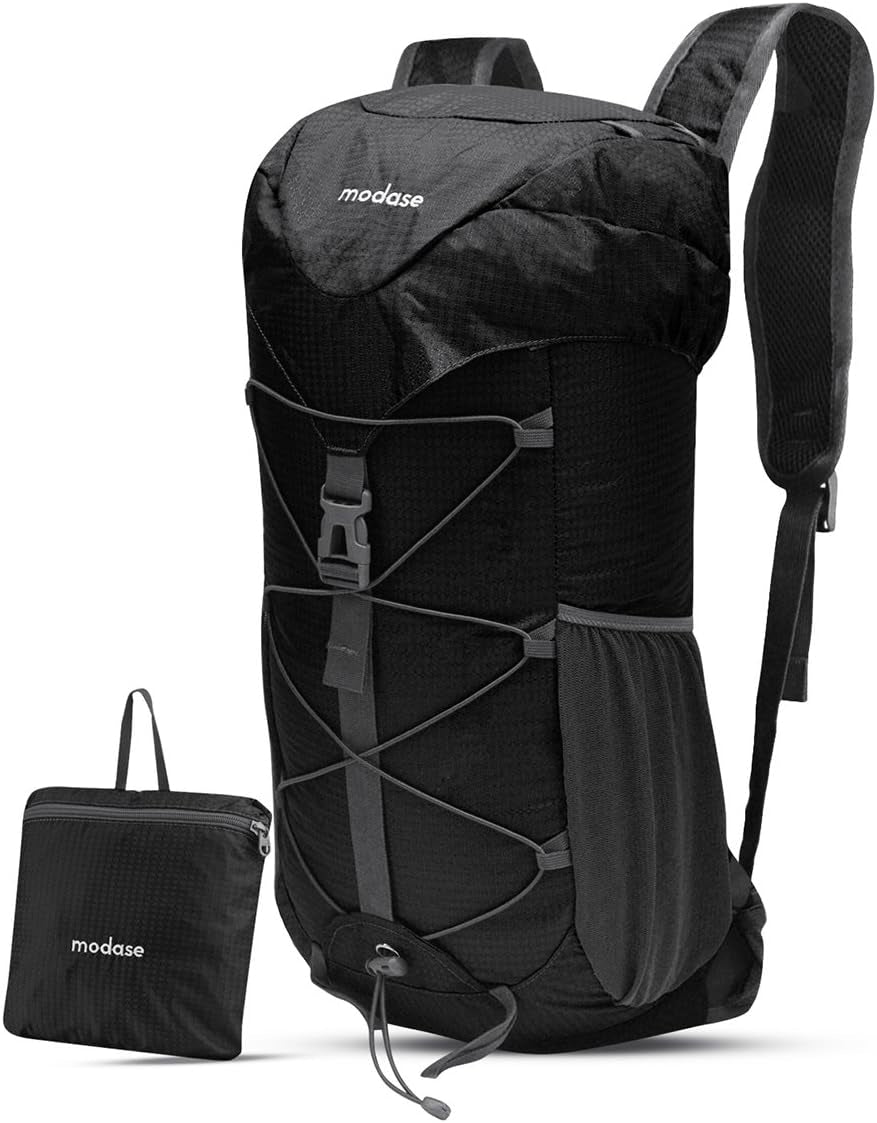 Unisex Black Hiking Daypack, 40L Water Resistant Lightweight Foldable Backpack with Hip Belt