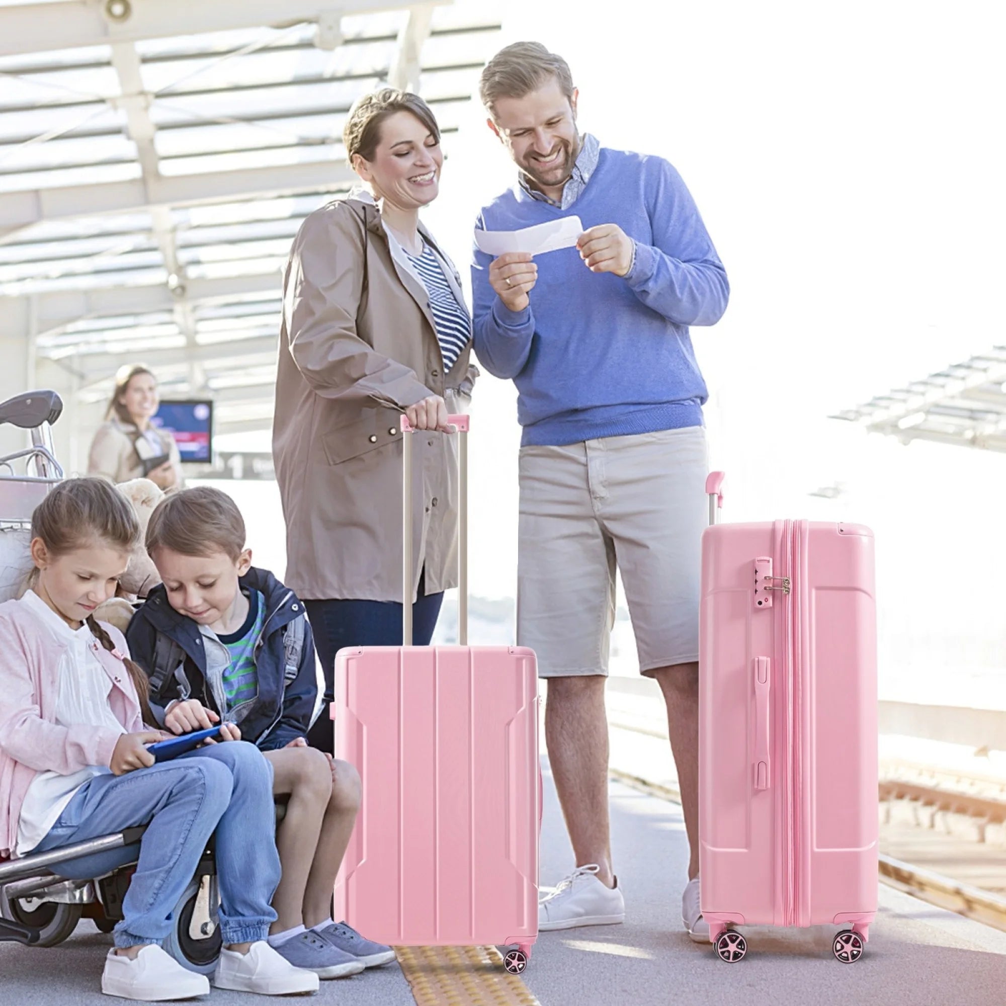 24 Inch Checked Luggage, ABS+PC Lightweight Hardshell Suitcase with TSA Lock & Spinner Silent Wheels, Medium Size with 65L Capacity, Convenient for Trips, White