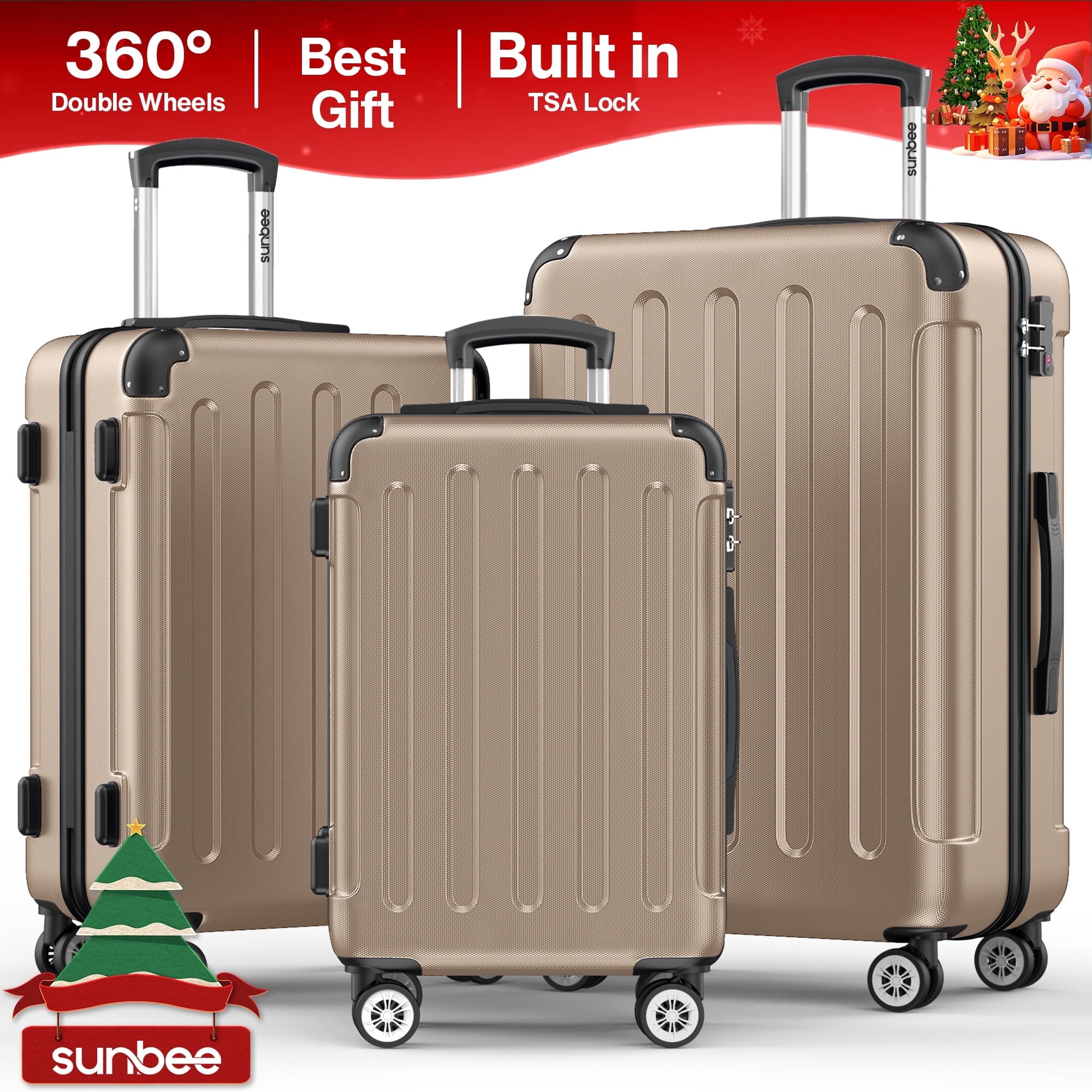 3 Piece Luggage Sets Hardshell Lightweight Suitcase with TSA Lock Spinner Wheels, Champagne