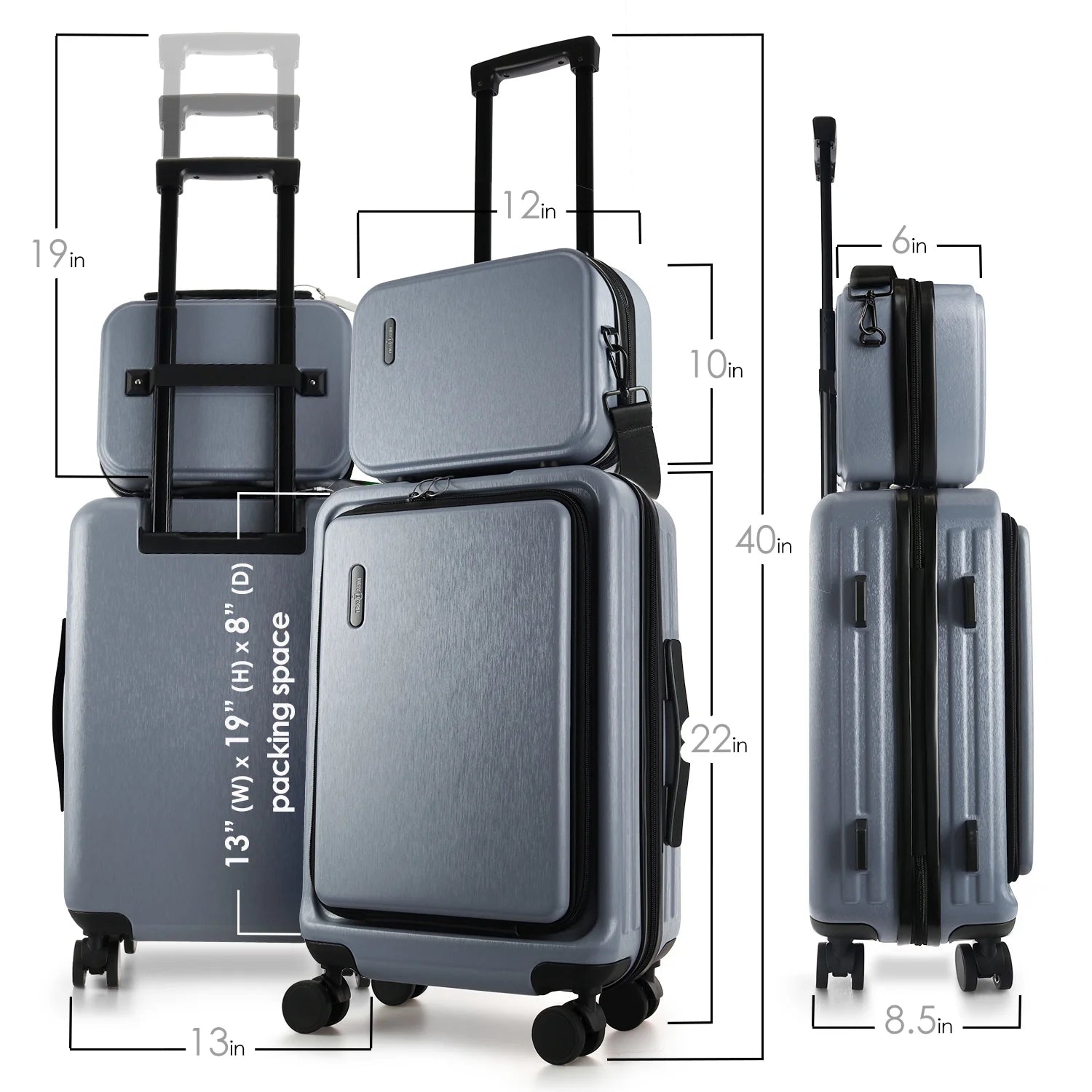 20 Inch Hardside Carry-On Expandable Luggage, Front Pocket Luggage Set Spinner Suitcase Set, Grey