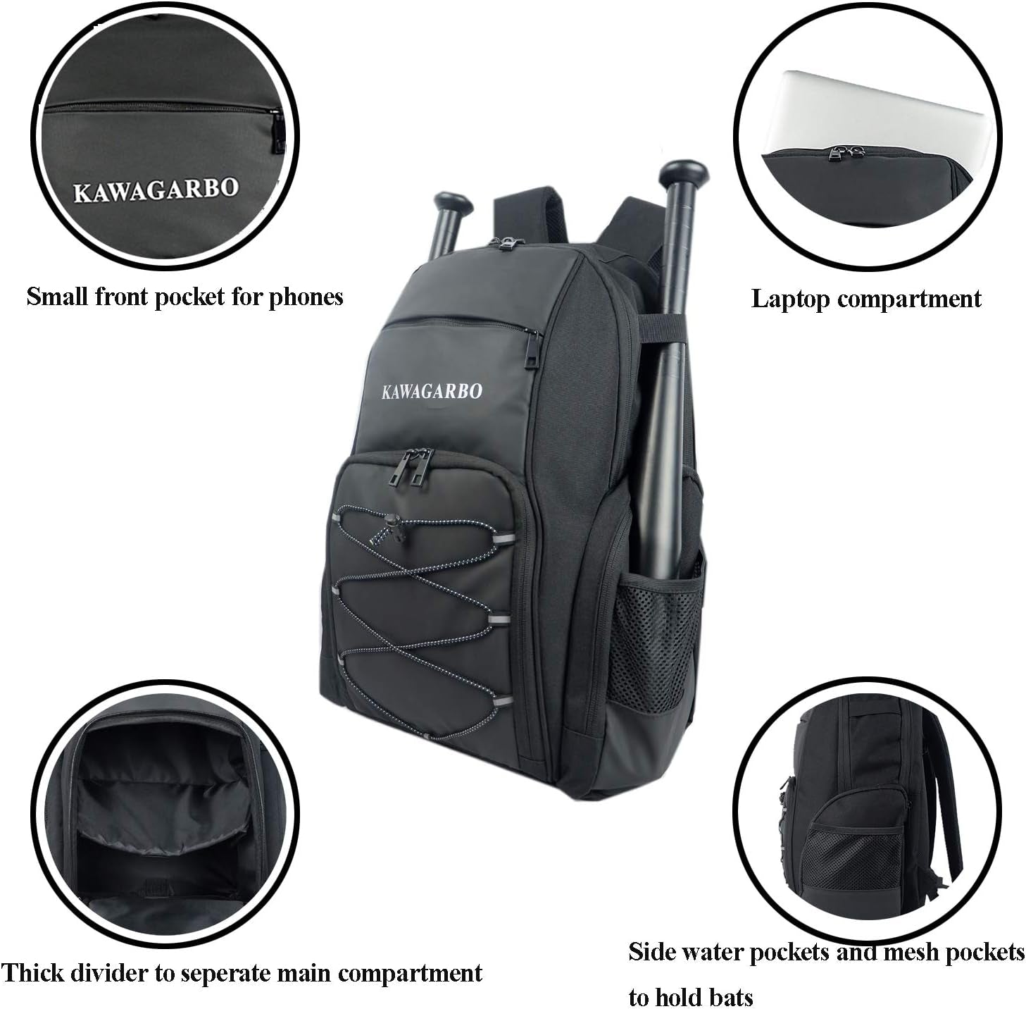 Baseball Softball T-Ball Bat Backpack Basketball Backpack Tennis Badminton Racket Backpack Soccer Backpack Bags for Football Volleyball (Black)