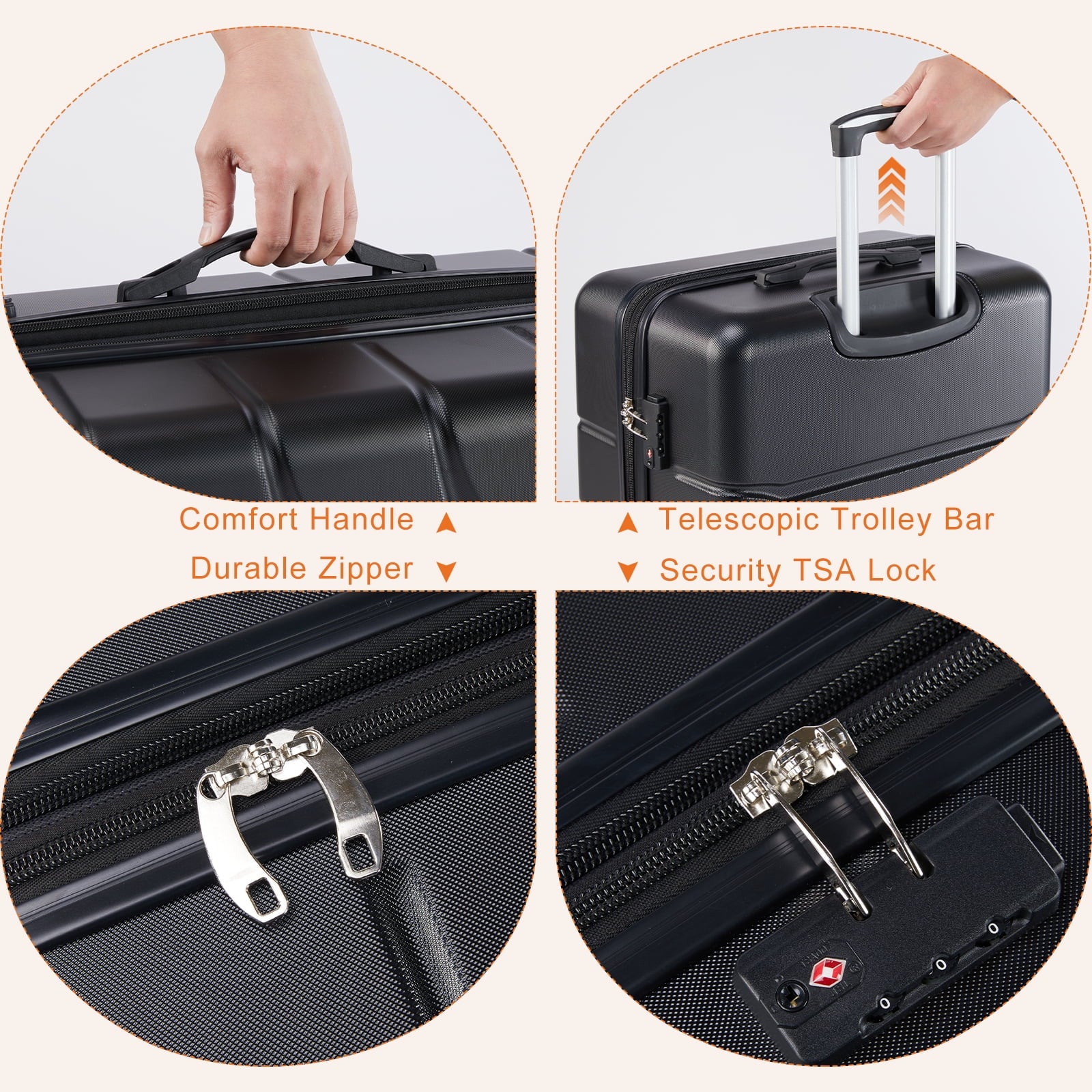 20-28 Inch Hardside Luggage Suitcase, TSA Lock Spinner Wheel Carry on Expandable,Black