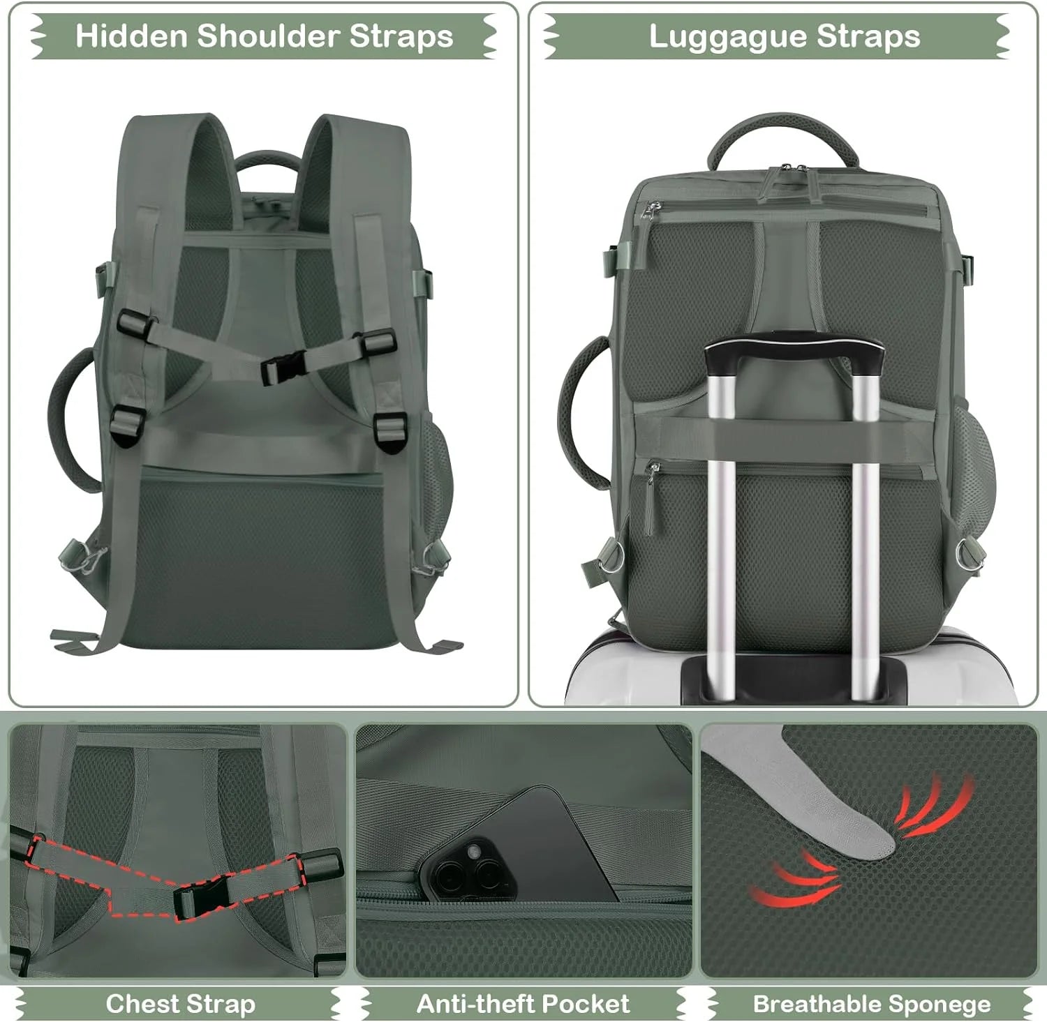 Extra Large Travel Backpack,Carry on Backpack,17 Inch Laptop Backpack,Hiking Backpack,School Bag,Olive Green