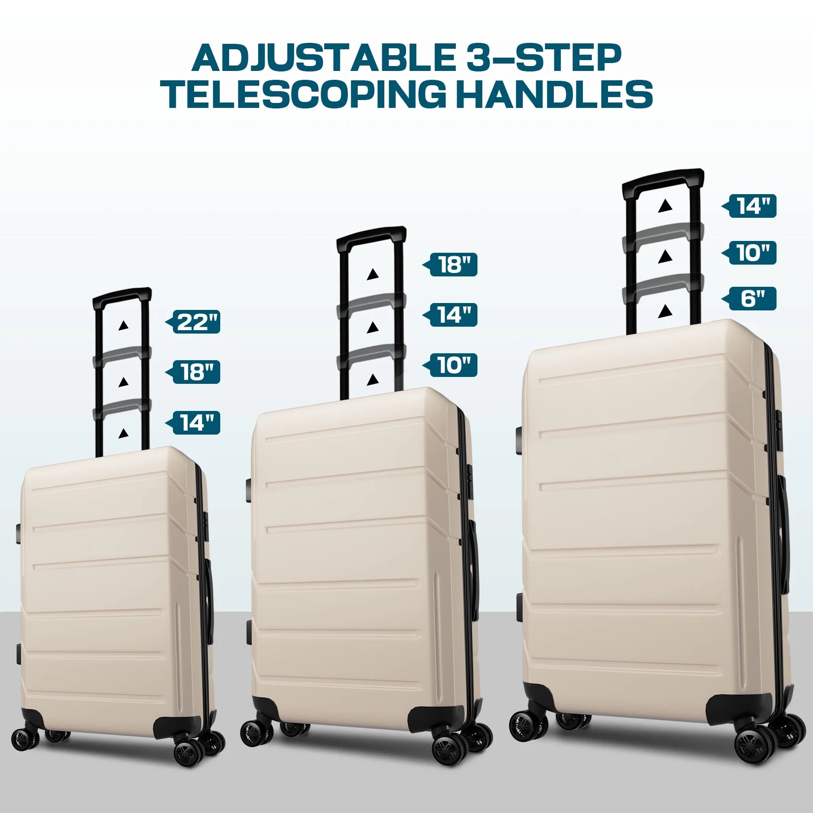 3 Piece Luggage Set Expandable ABS+PC Hardshell Carry on Suitcase with Spinner Wheels & TSA Lock for Men and Women, Rolling Carry-On Suit Case for Plane, Travel, Business, Beige(20In/Db/Tb)