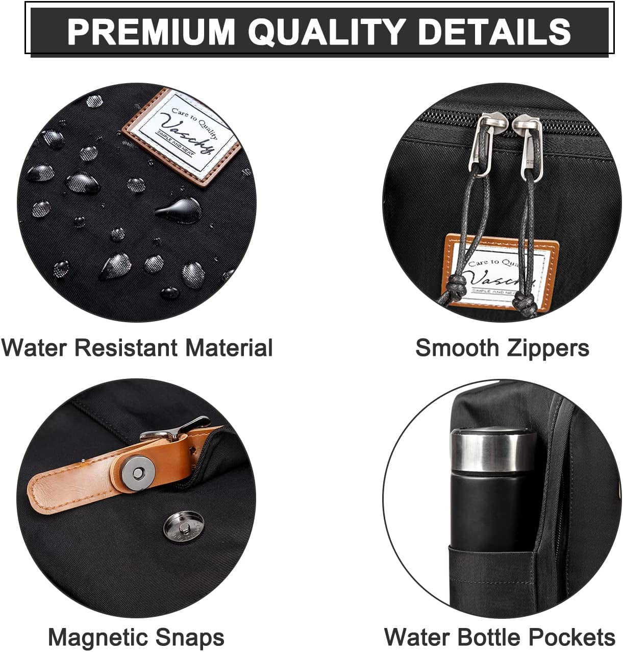 School Backpack for Men and Women, Unisex Vintage Water Resistant Casual Daypack Rucksack Bookbag for College Fits 15Inch Laptop Black