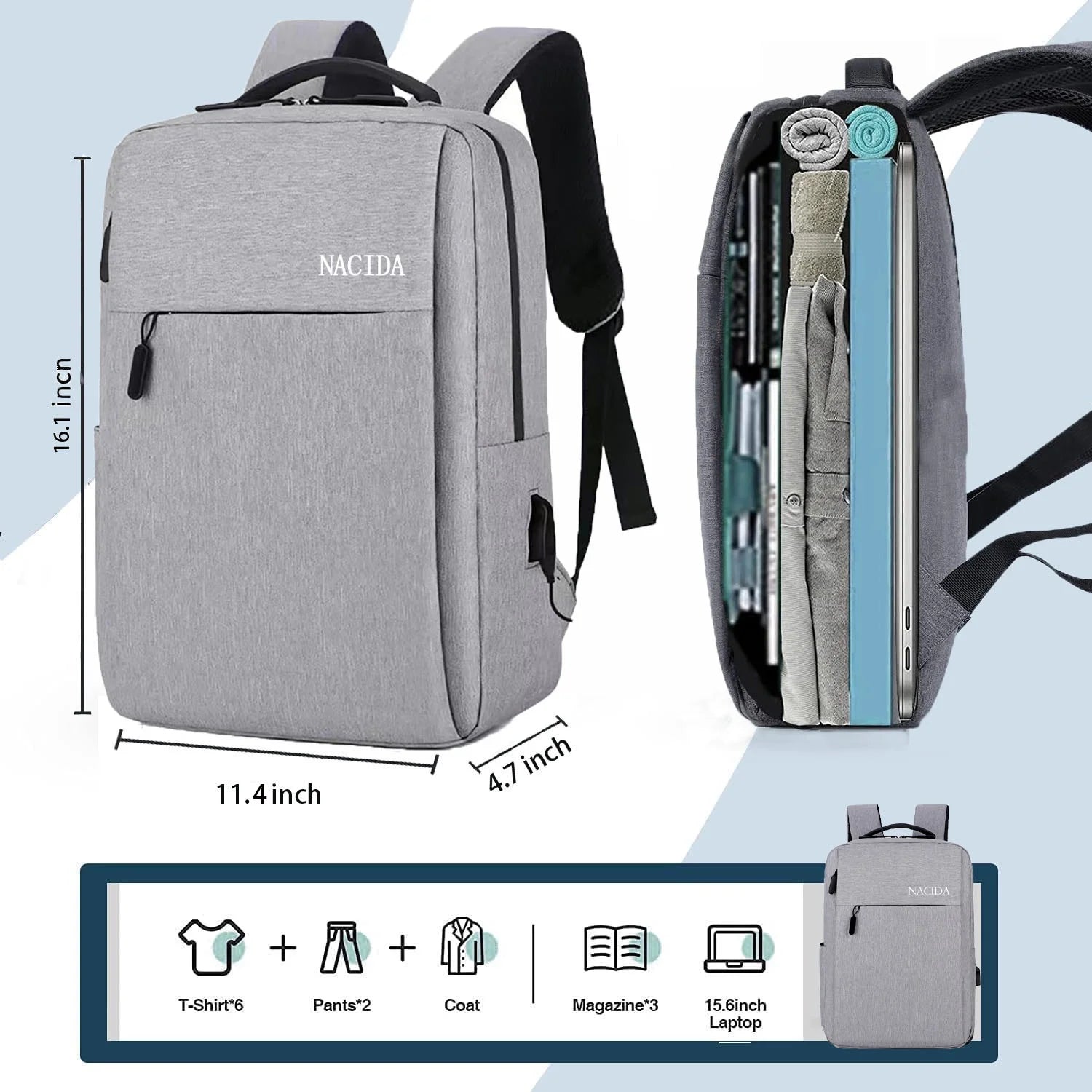 Mens Womens Laptop Backpack 15.6 Inch Travel Backpack Waterproof Computer Backpack Business College Backpack Bookbag, Gray