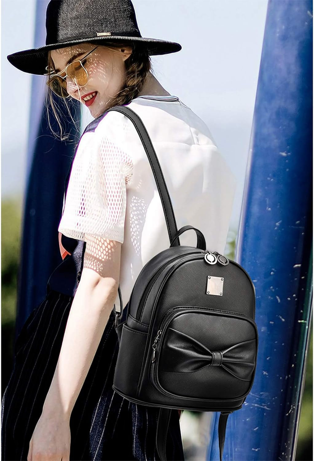 Mini Backpack Purse for Women Teenage Girls Bowknot Fashion Backpack Cute Leather Backpack Gold Pink