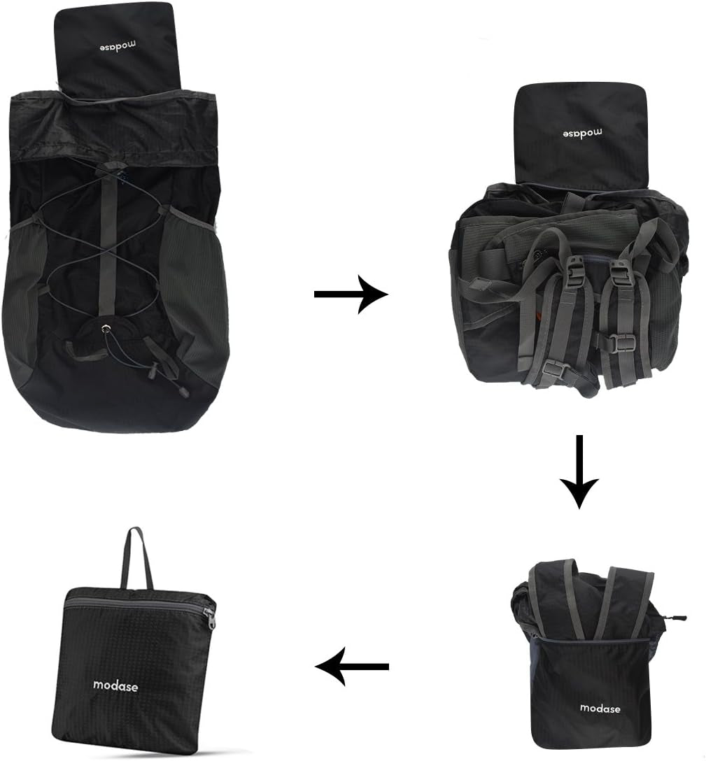 Unisex Black Hiking Daypack, 40L Water Resistant Lightweight Foldable Backpack with Hip Belt