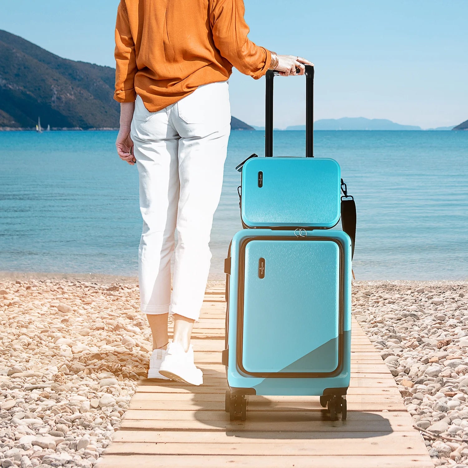 22" Hardside Carry on Luggage 22X14X9 Airline Approved and Expandable Luggage, Front Pocket Luggage Set Spinner Suitcase Set, Teal