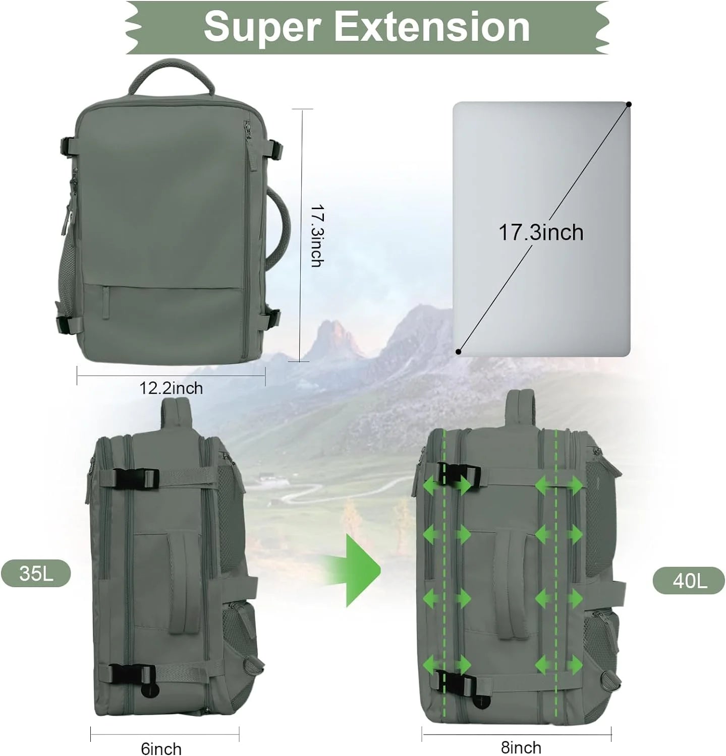 Extra Large Travel Backpack,Carry on Backpack,17 Inch Laptop Backpack,Hiking Backpack,School Bag,Olive Green