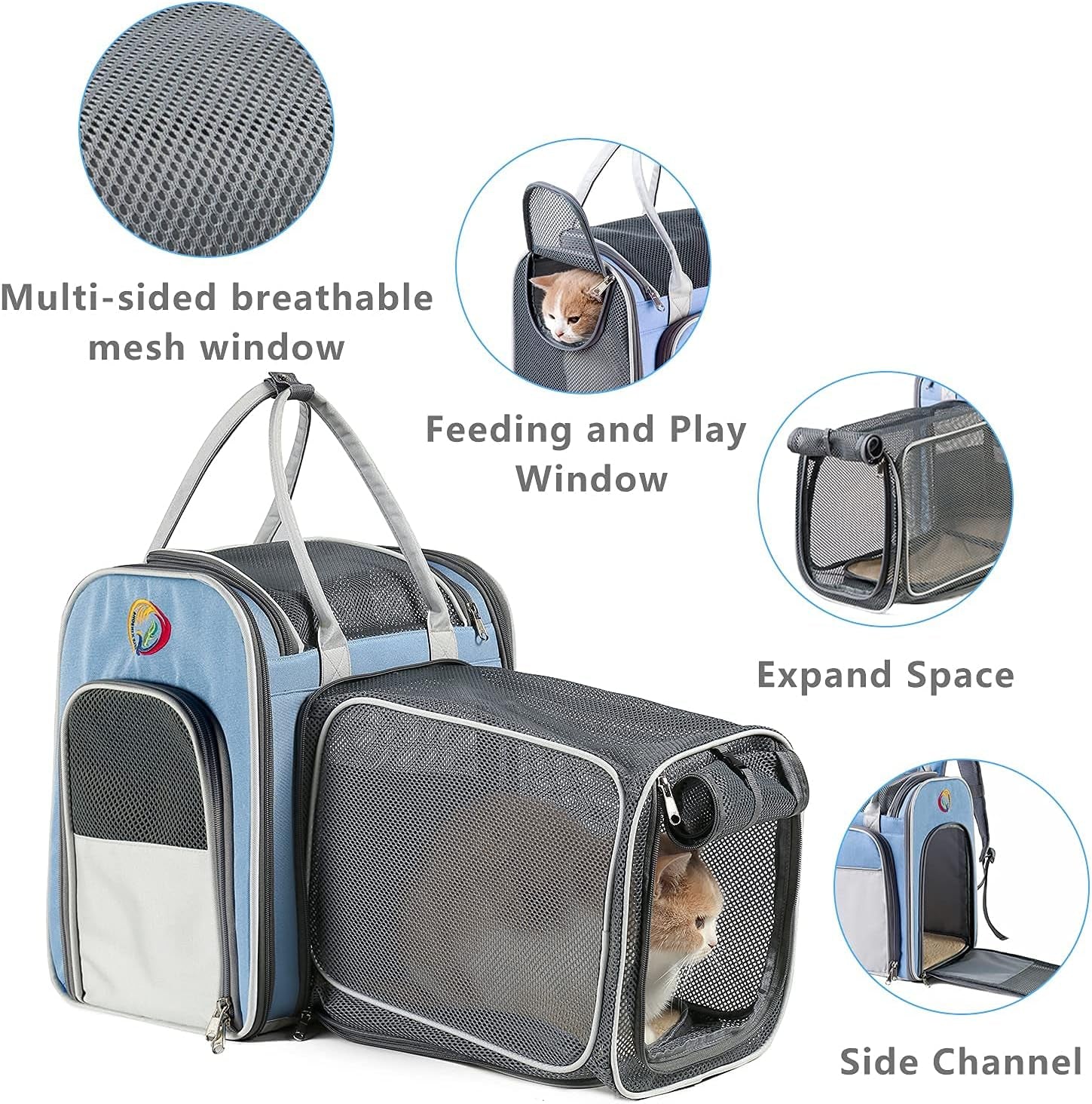 Cat Backpack Expandable - Pet Carrier Backpack - Cat Carrier Backpacks for Large Cats 20Lbs, Puppy Pet Backpack Carrier for Small Dogs, Airline Cat Travel Backpack Hiking Breathable Mesh