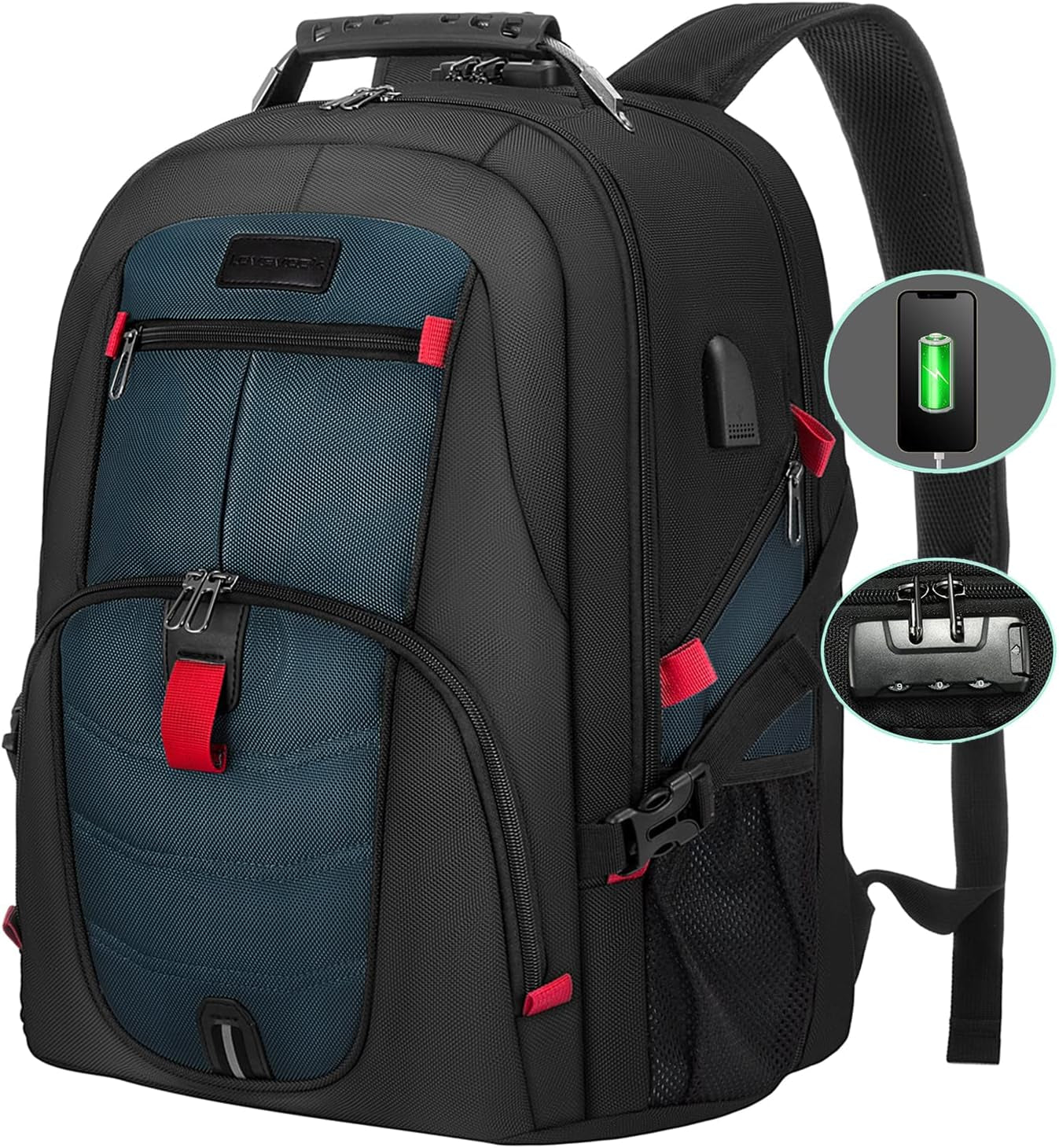 Travel Backpack for Men 17Inch Large Work Backpack for Men Large Capacity Lockable Mochilas Para Hombres Waterproof Computer Backpack for Work Business Travel College (17 Inch，Dark-Blue)