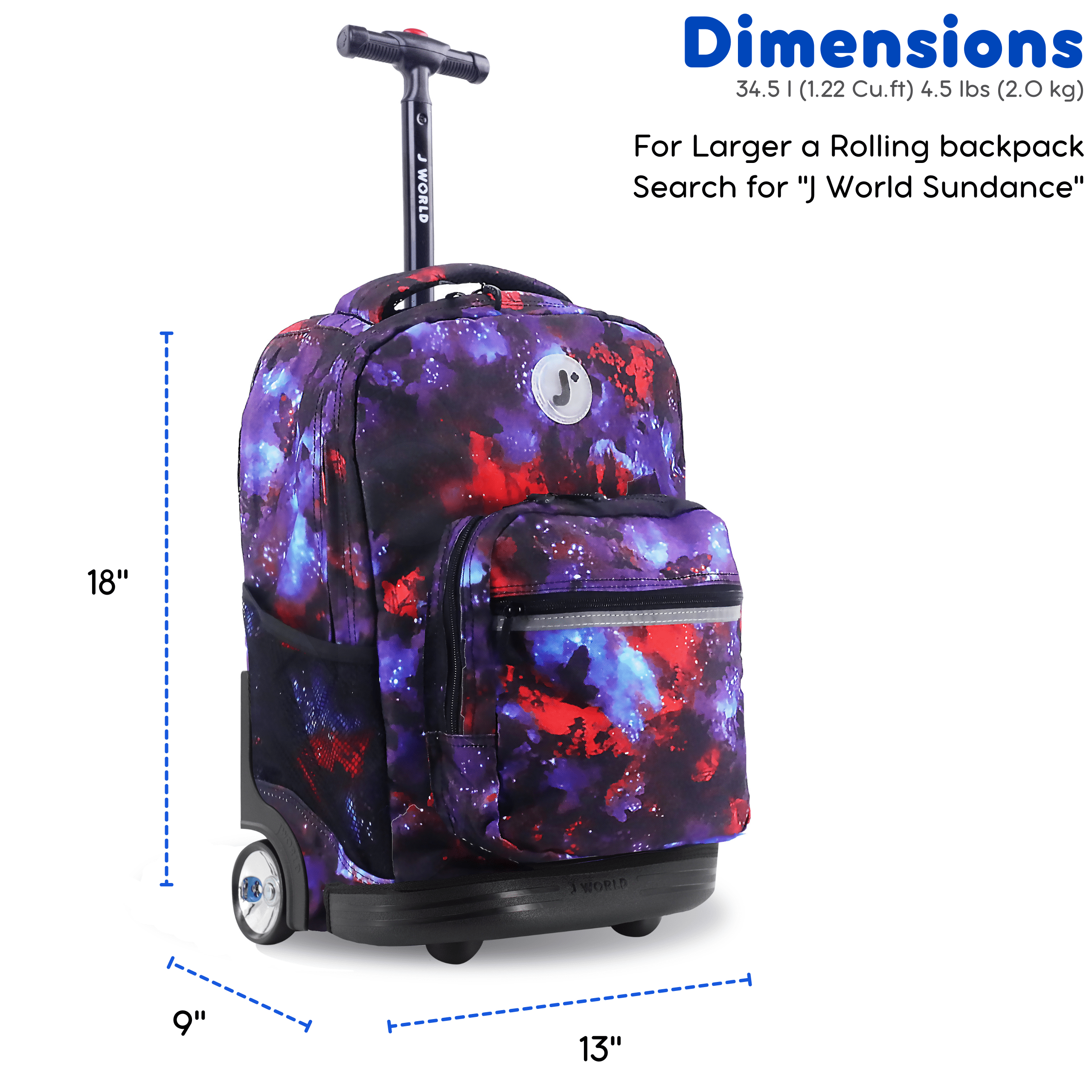 Boys and Girls Sunrise 18" Rolling Backpack for School and Travel, Galaxy