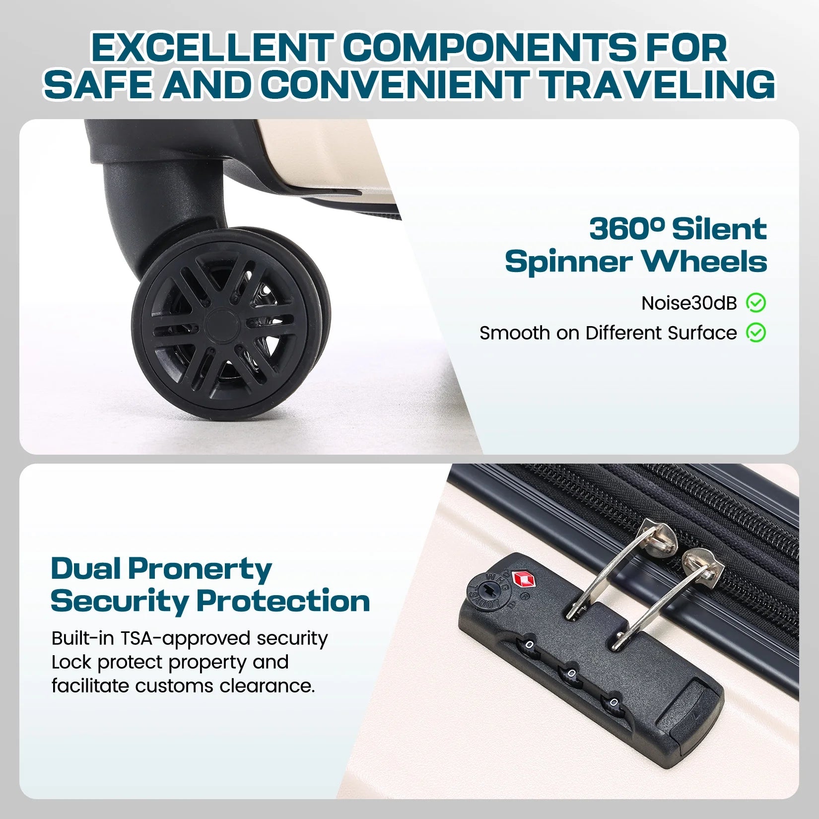 3 Piece Luggage Set Expandable ABS+PC Hardshell Carry on Suitcase with Spinner Wheels & TSA Lock for Men and Women, Rolling Carry-On Suit Case for Plane, Travel, Business, Beige(20In/Db/Tb)