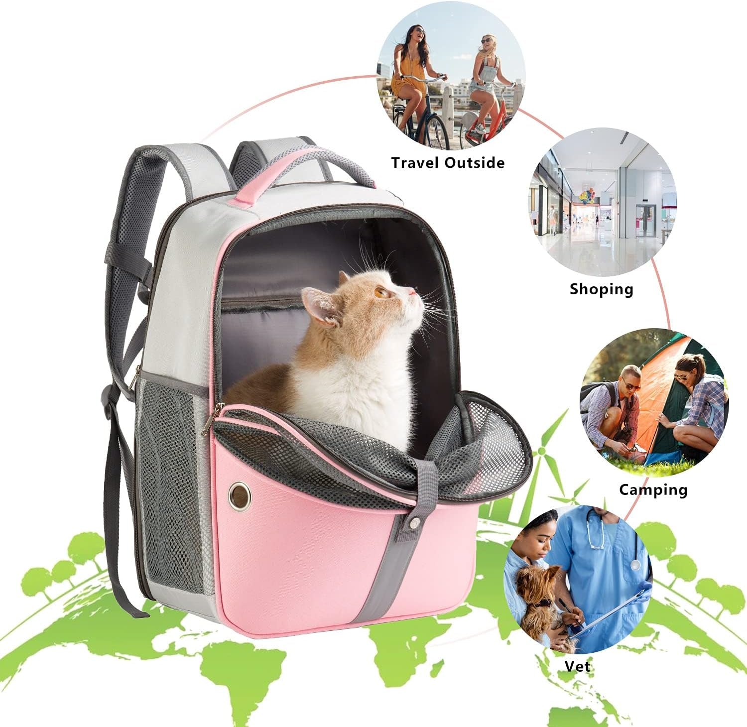 Pet Backpack Expandable - Cat Backpack Expandable - Pet Expandable Backpack Carrier for Small Dogs Backpack Carrier,Mesh Expandable Cat Backpack Carrier up to 16Lbs, Escape-Proof Zipper, Pink