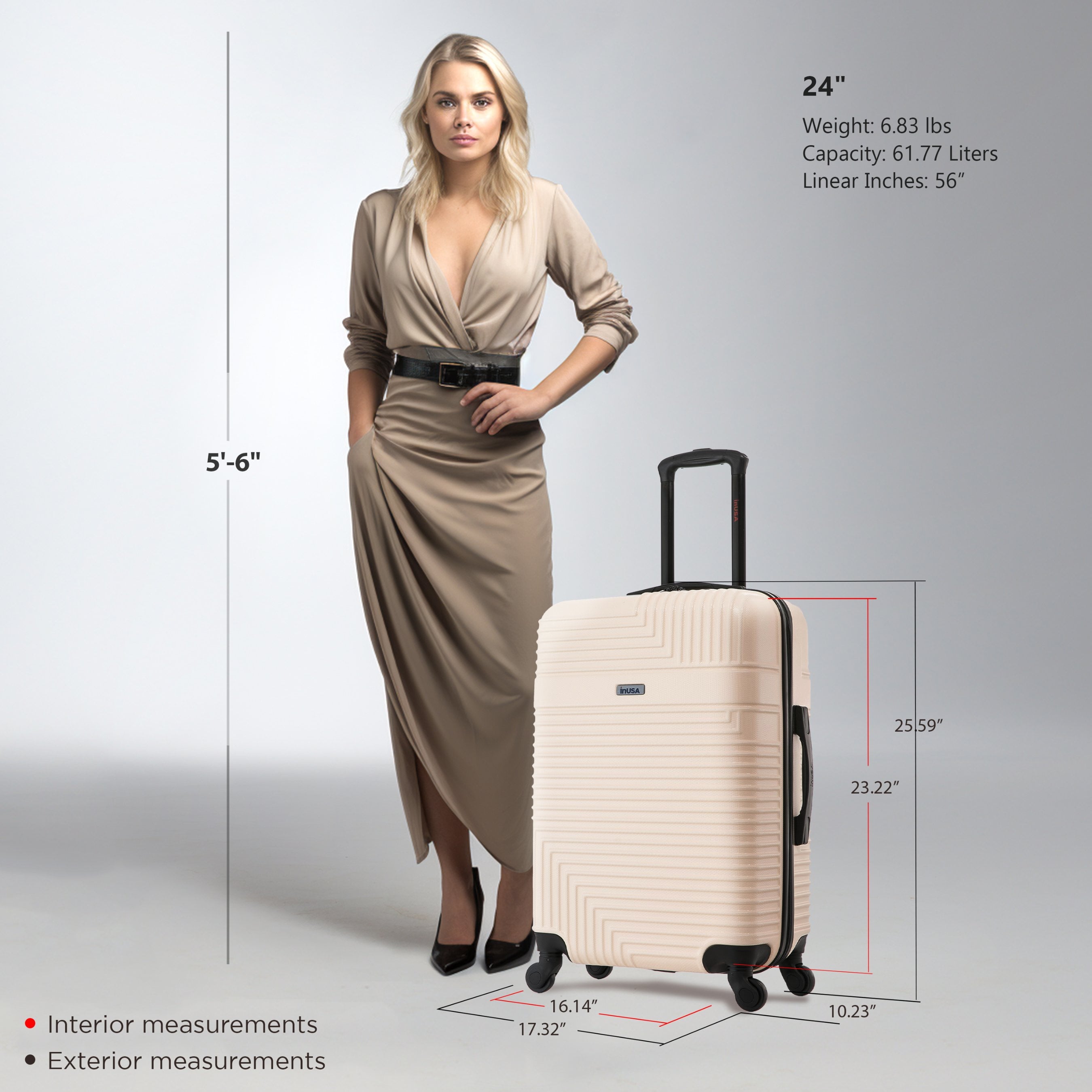 Resilience 24" Hardside Lightweight Luggage with Spinner Wheels, Handle, and Trolley, Sand