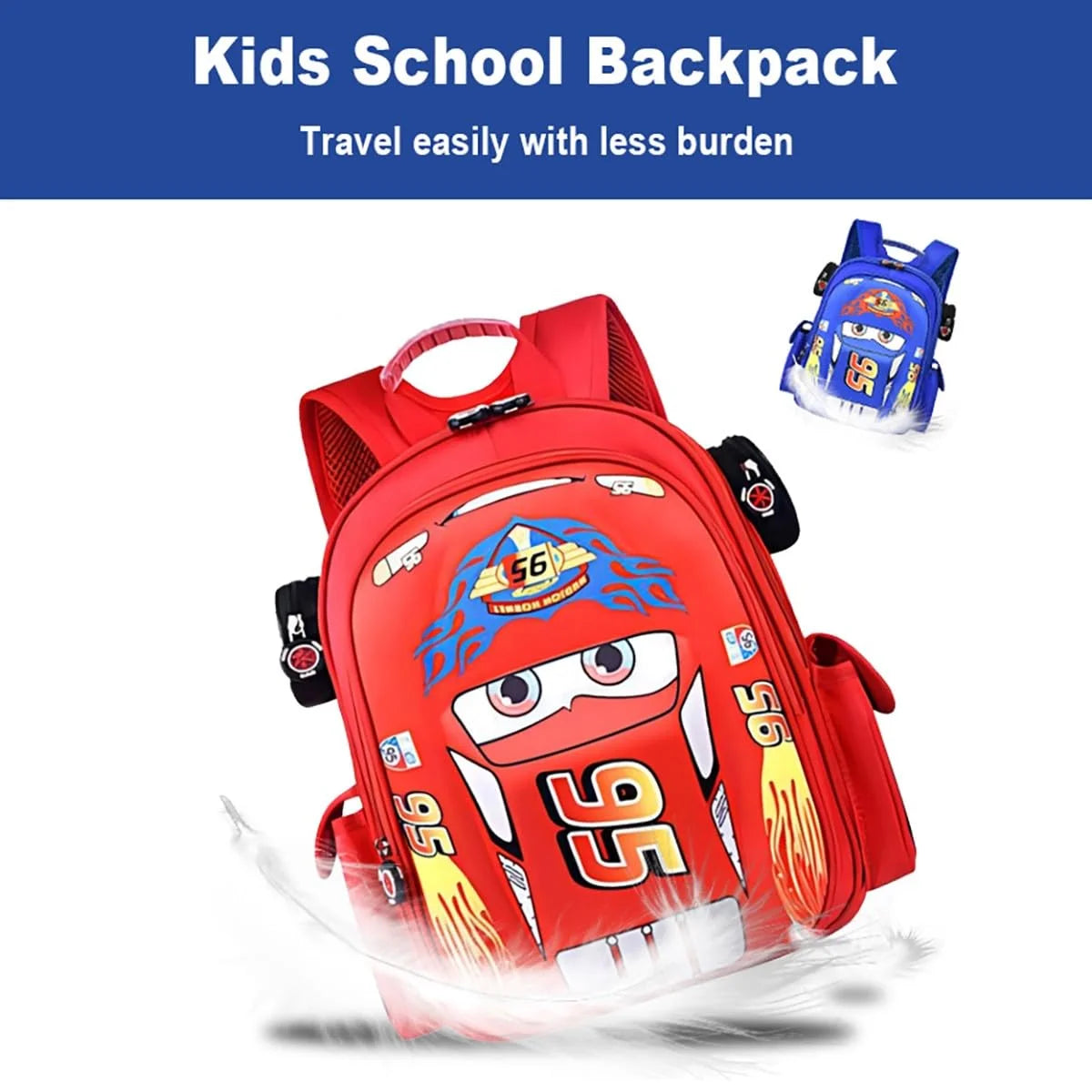 Cars Lightning Mcqueen Backpack 3D Pocket  Backpack Mini Red Racing Backpack