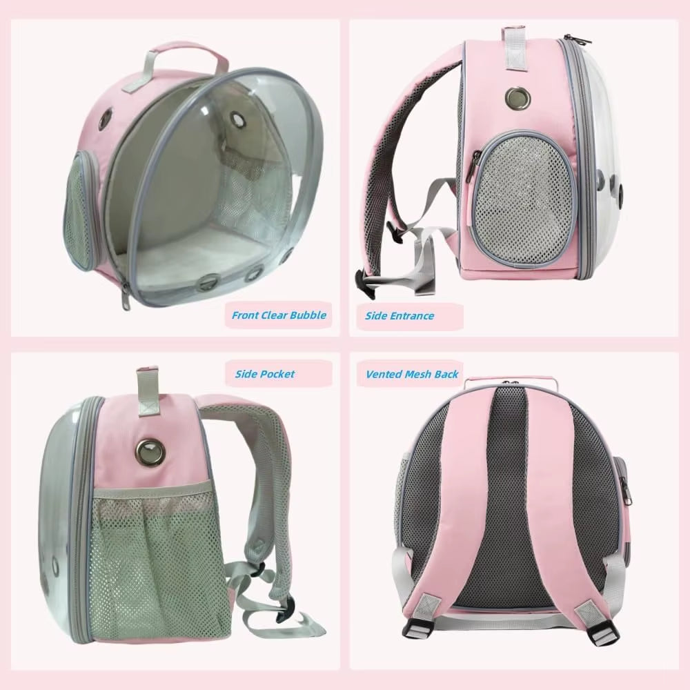 Small Animal Backpack Portable Travel Backpack Space Cabin Bubble Window Backpack (Pink)
