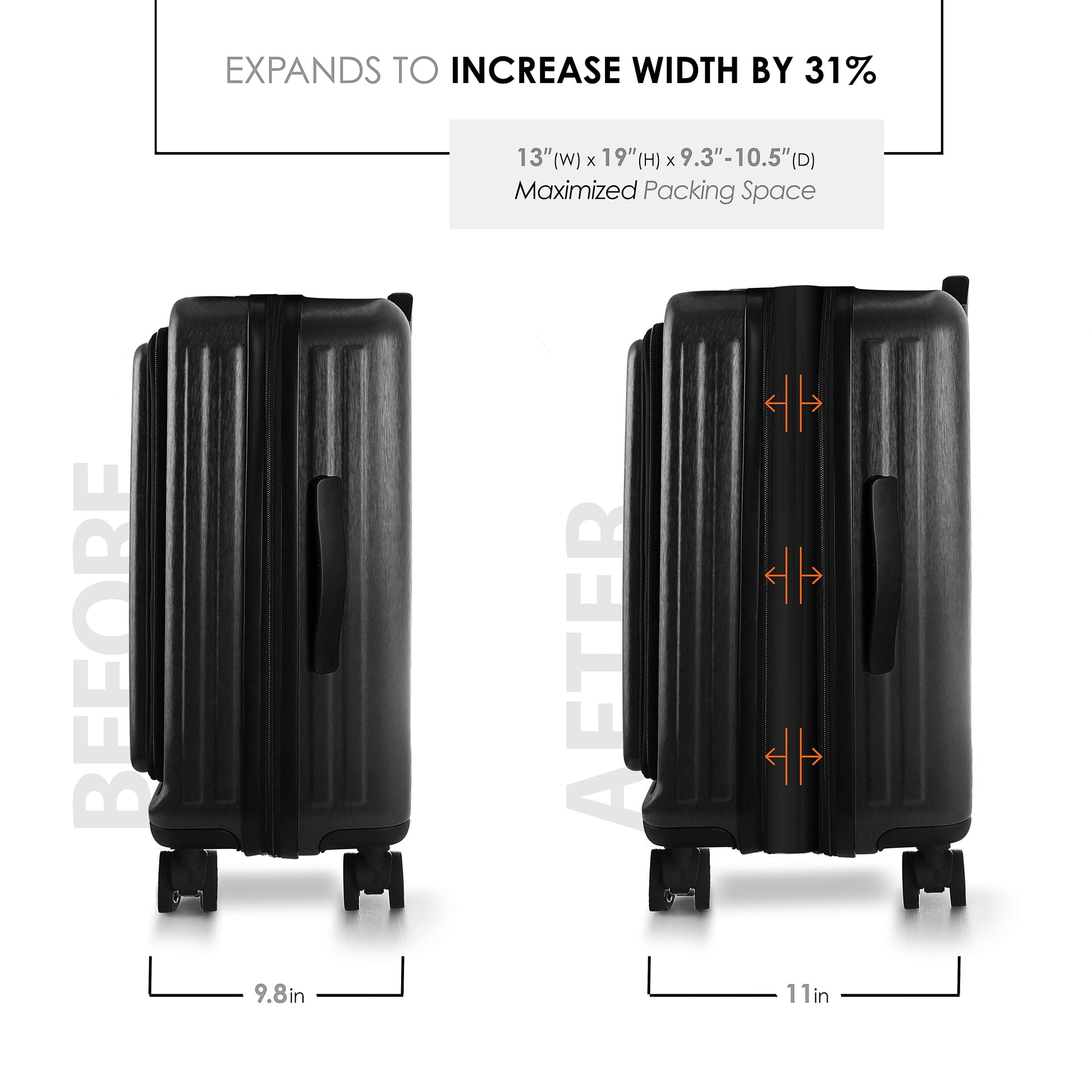 22" Hardside Carry on Luggage 22X14X9 Airline Approved and Expandable Luggage, Front Pocket Luggage Set Spinner Suitcase Set, Black