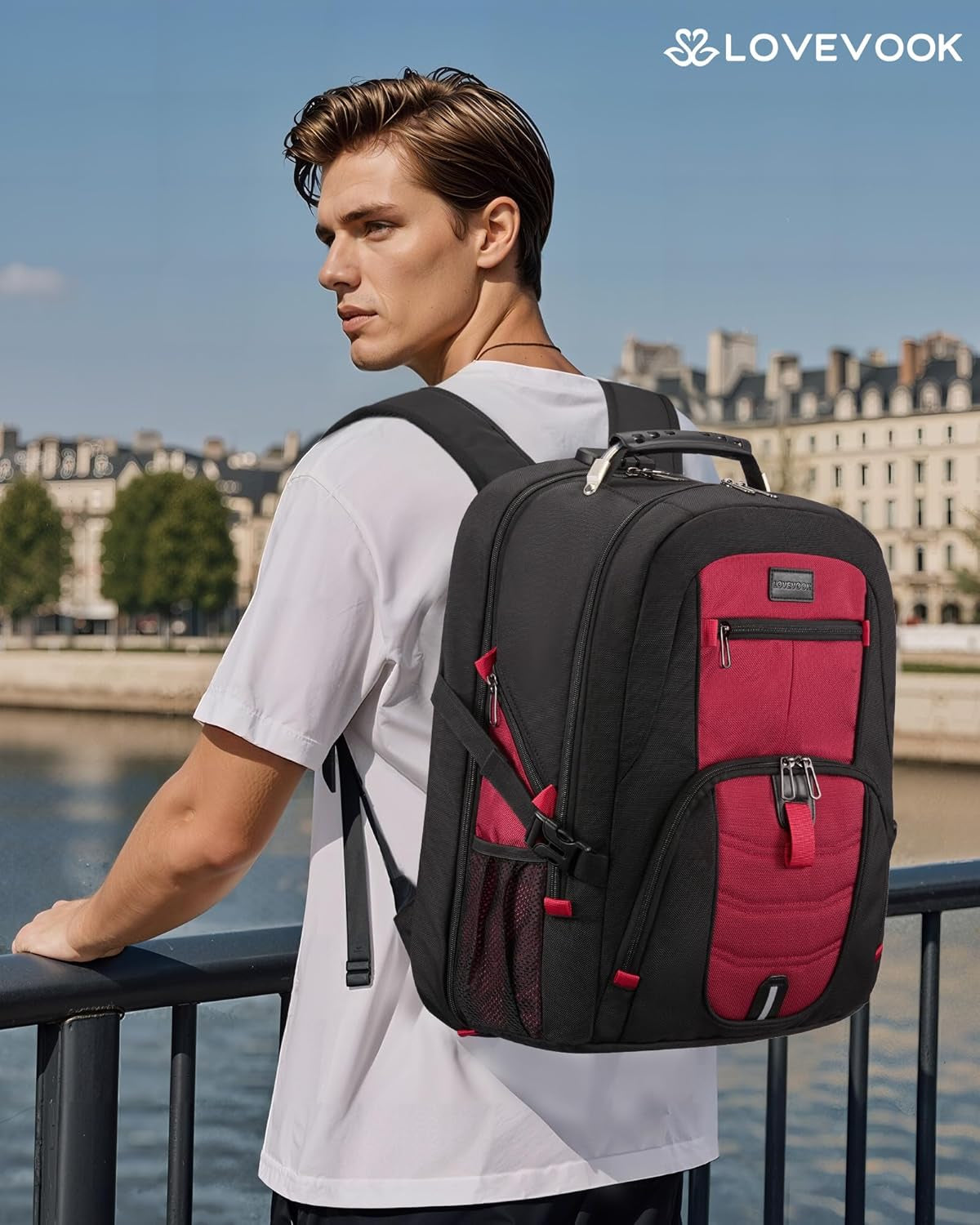 Travel Laptop Backpack Waterproof anti Theft Backpack with Lock and USB Charging Port Large 17-17.3 Inch Computer Business Backpack for Women Men Red