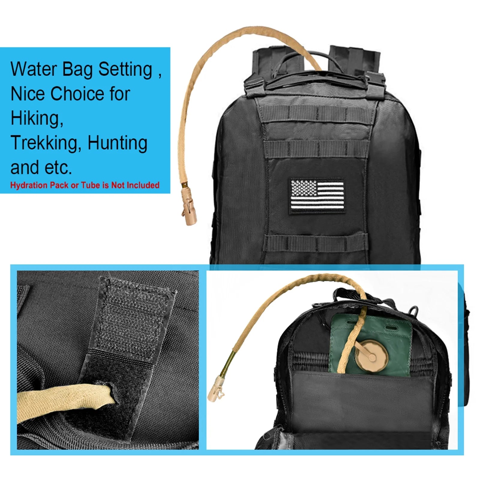 60L Camping Hiking Backpack, Large Multifunction Outdoor Sport Backpack, Black with Patch