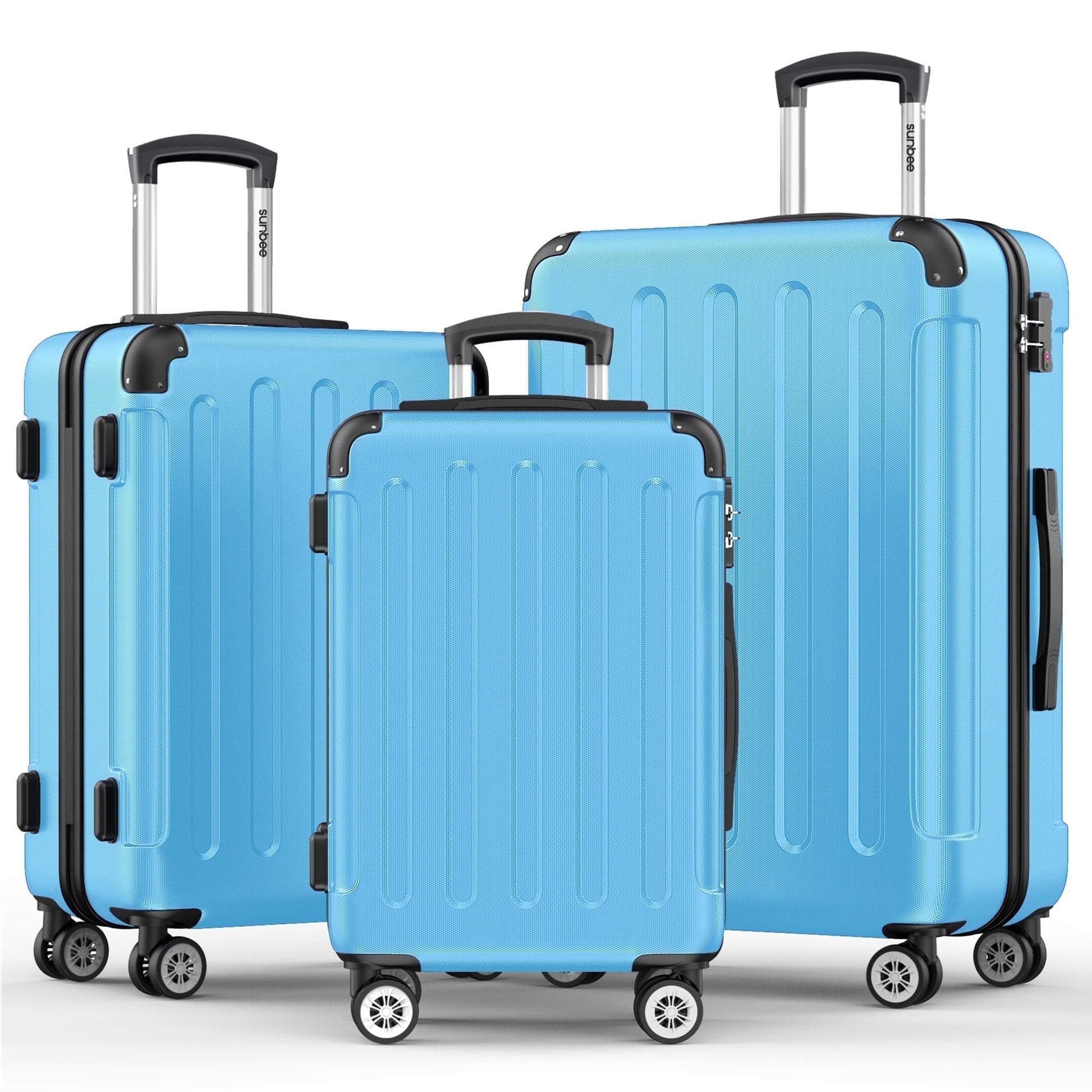 3 Piece Luggage Sets Hardshell Lightweight Suitcase with TSA Lock Spinner Wheels, Light Blue