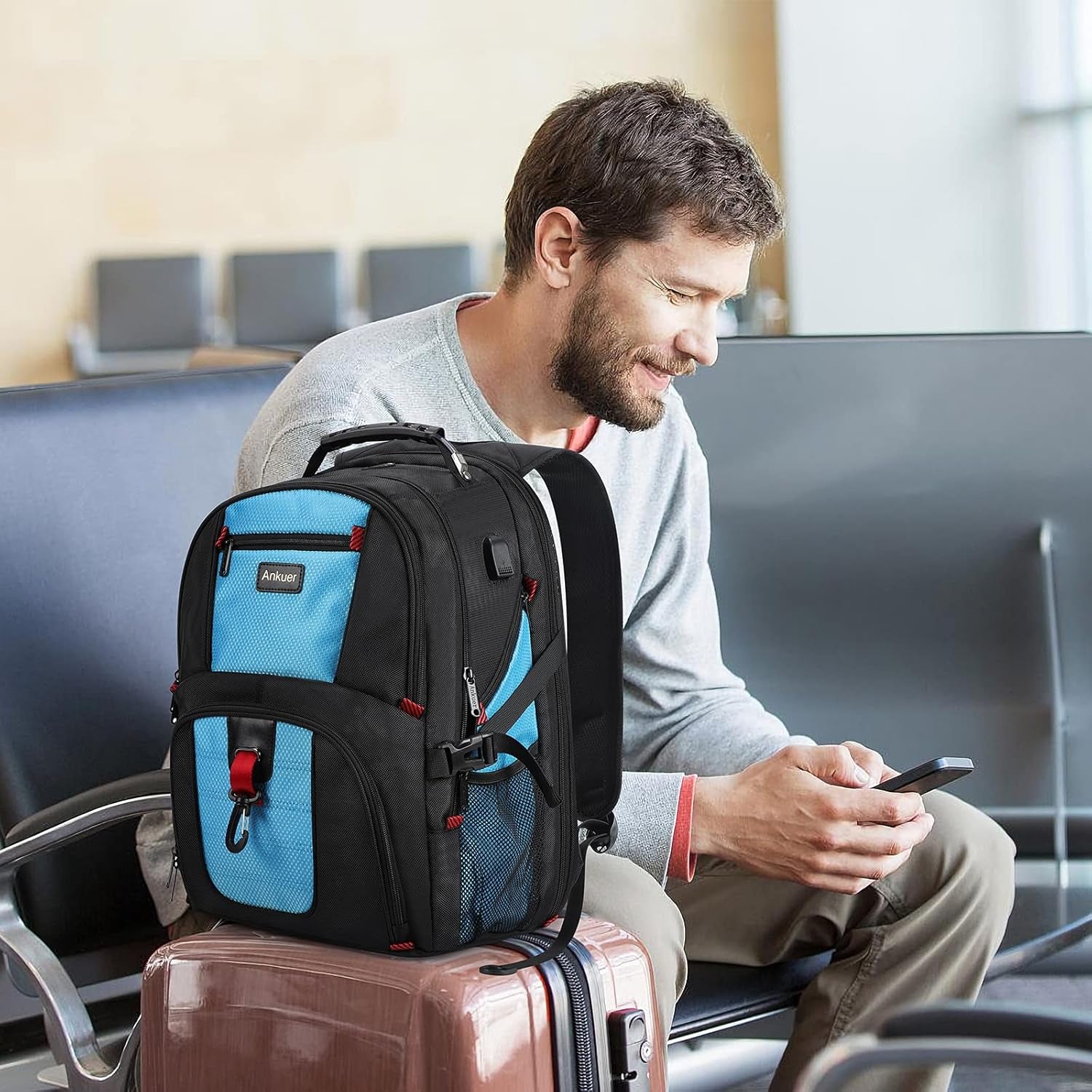 Extra Large Travel Backpack for Men Women: 17 in Laptop Backpacks for School, anti Theft TSA Travel Bag with USB Charging Port, Business Computer Bag (Blue)