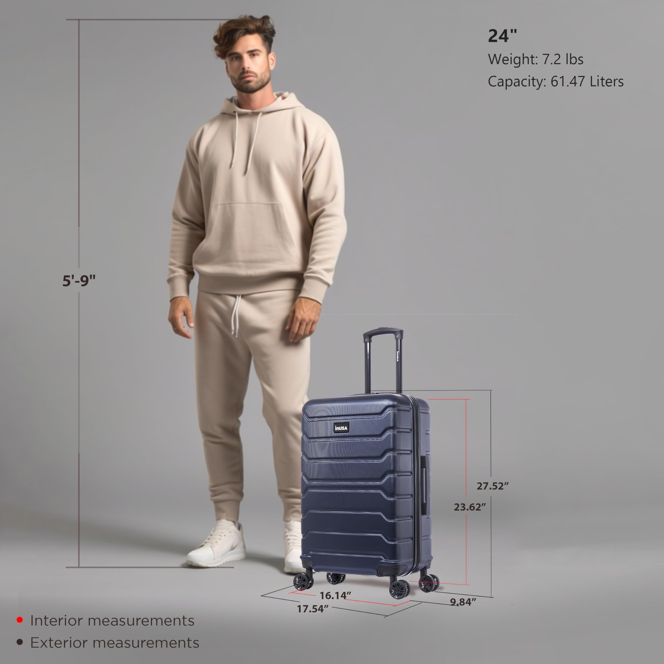 Trend 24" Hardside Lightweight Luggage with Spinner Wheels, Handle, and Trolley, Blue