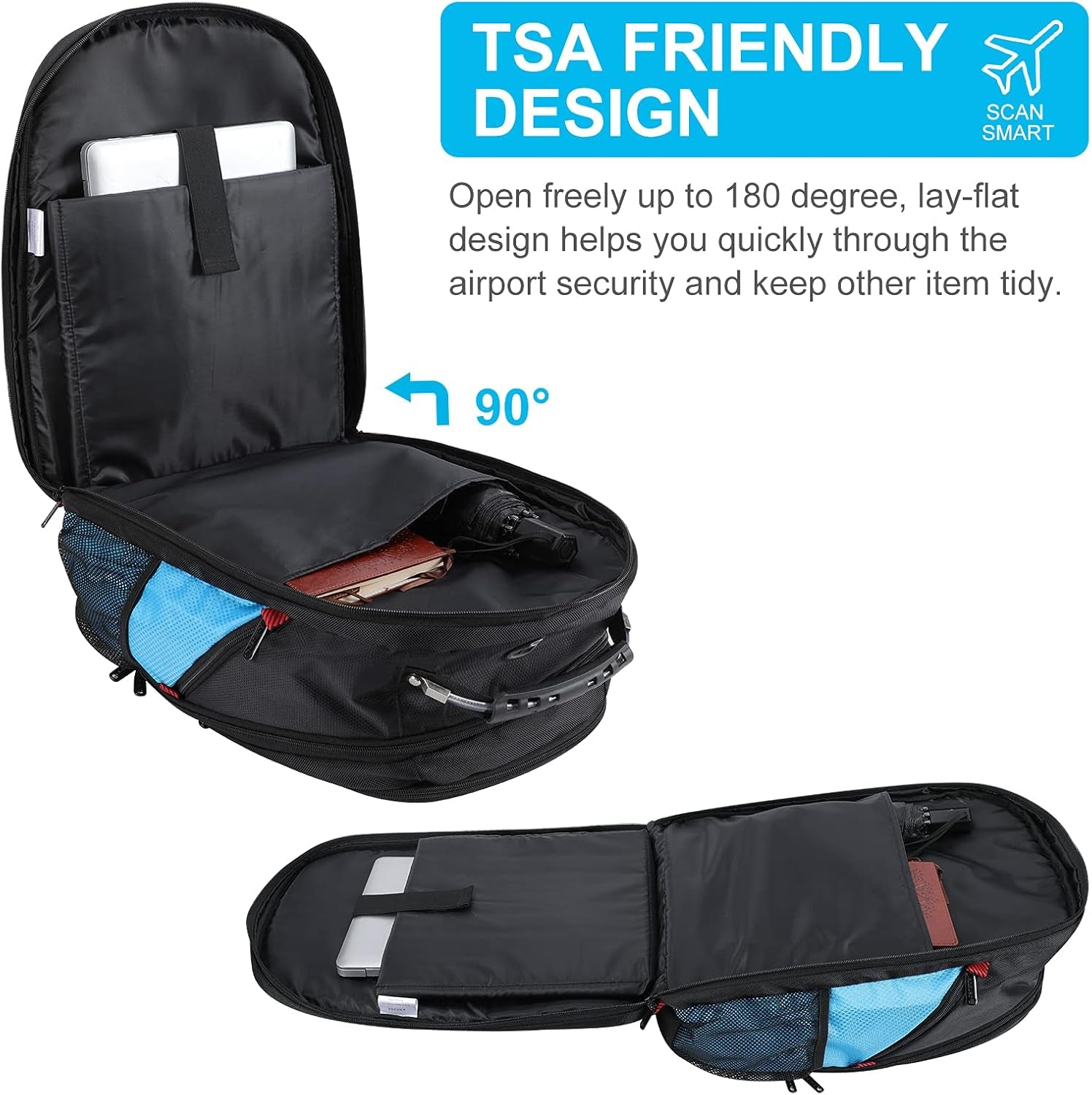 Extra Large Travel Backpack for Men Women: 17 in Laptop Backpacks for School, anti Theft TSA Travel Bag with USB Charging Port, Business Computer Bag (Blue)