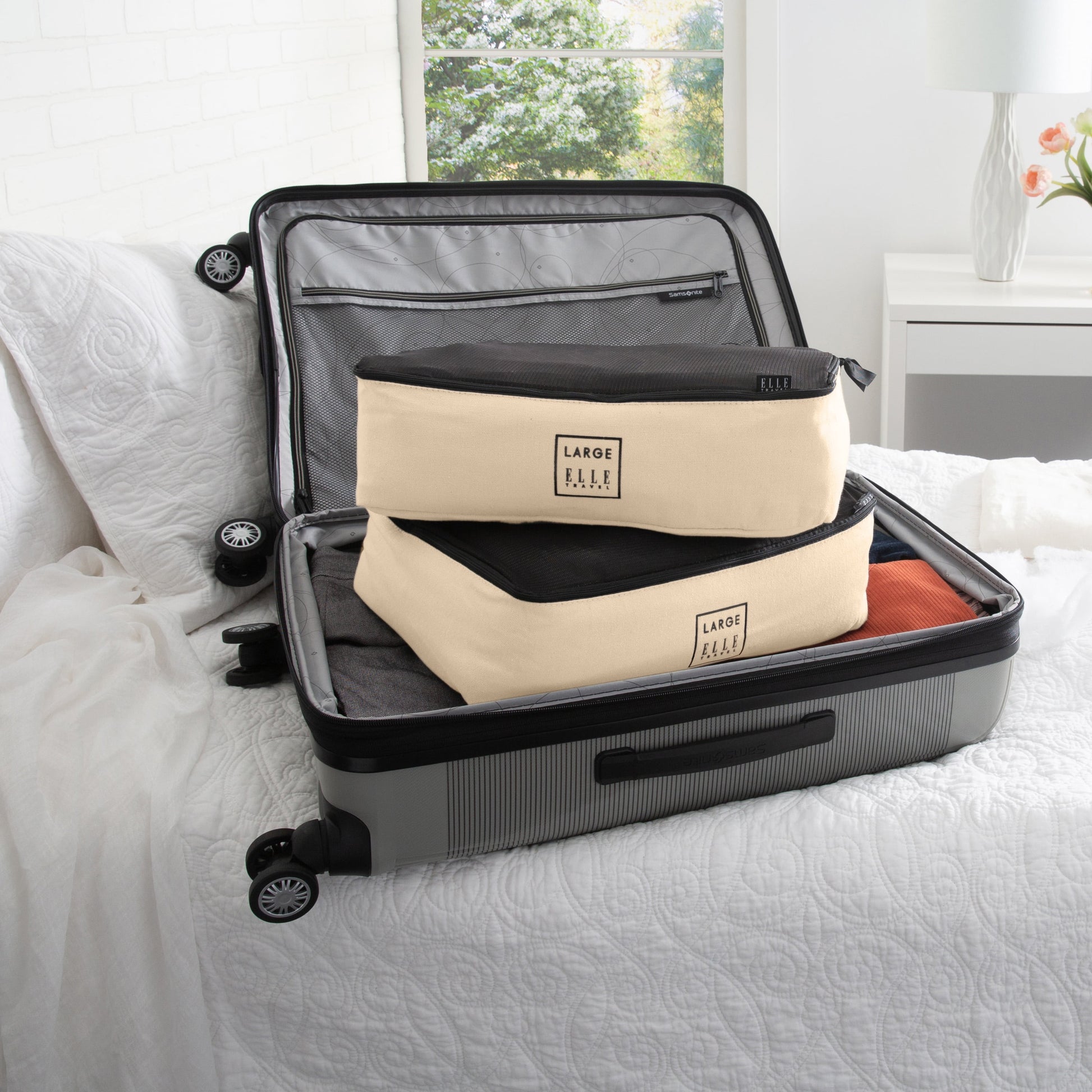 Paris Travel 2 Pack Large Canvas Rectangle Packing Cubes in Ivory