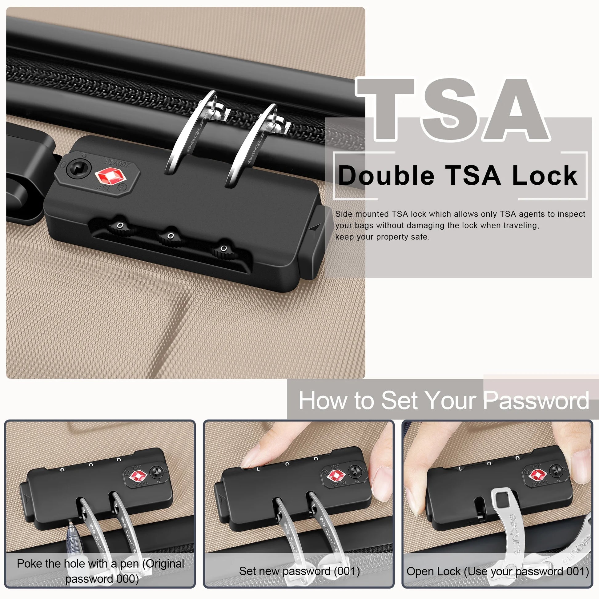 3 Piece Luggage Sets Hardshell Lightweight Suitcase with TSA Lock Spinner Wheels, Champagne