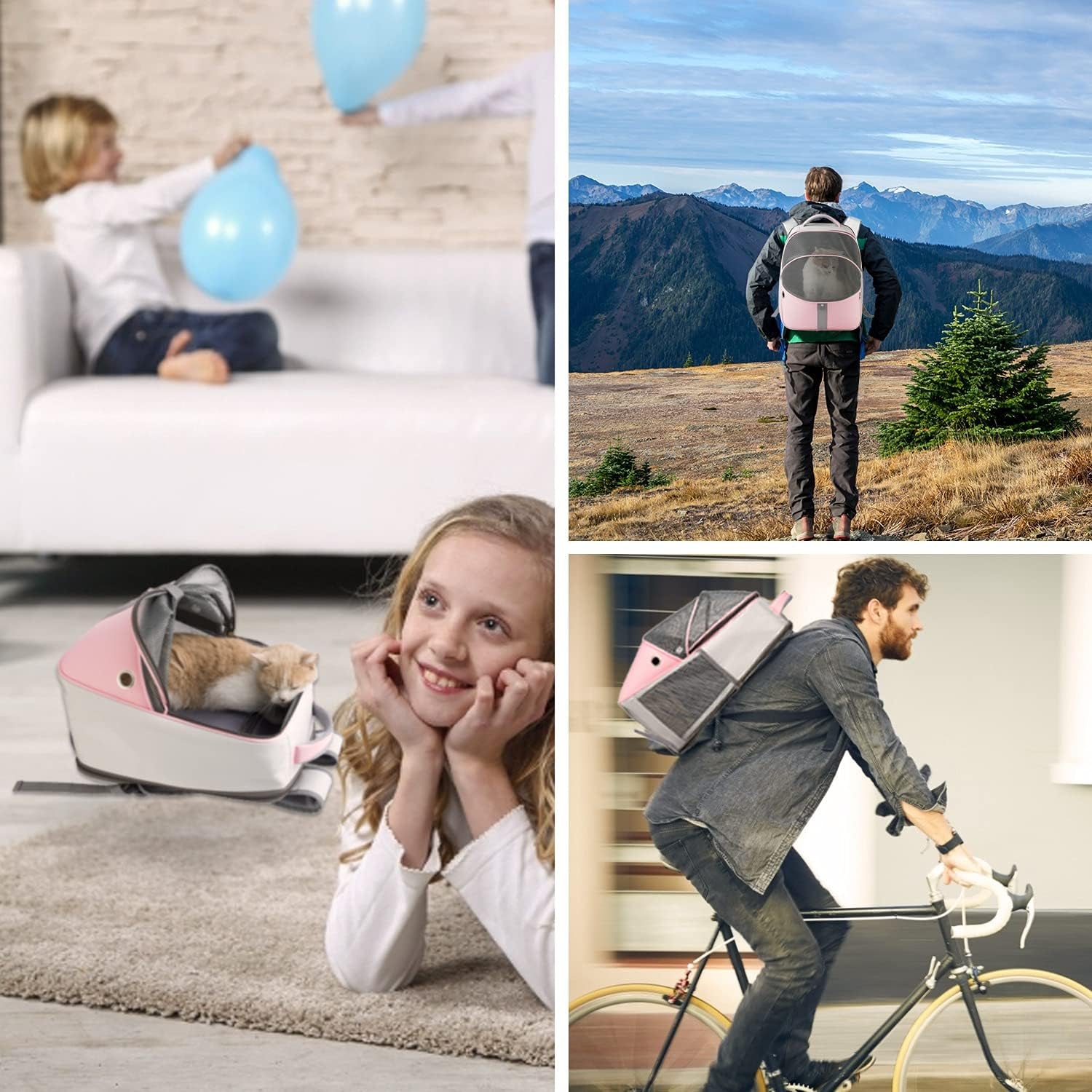 Pet Backpack Expandable - Cat Backpack Expandable - Pet Expandable Backpack Carrier for Small Dogs Backpack Carrier,Mesh Expandable Cat Backpack Carrier up to 16Lbs, Escape-Proof Zipper, Pink